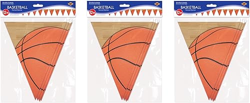Miniatura 3 de Beistle Banderines de plástico de 3 piezas para decoración de baloncesto de cumpleaños, suministros para fiestas deportivas, 11 pulgadas x 12 pies,