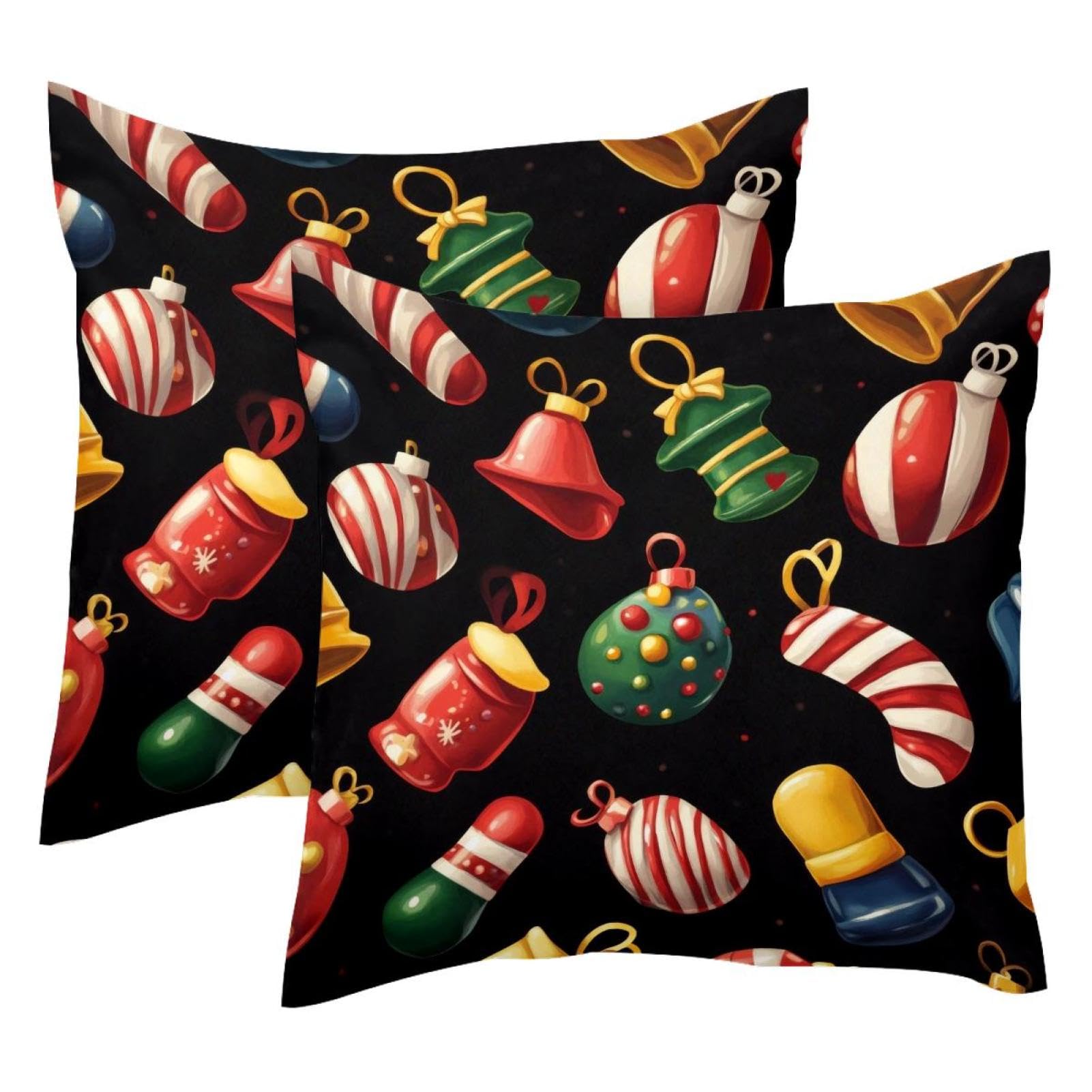 Housses de coussin en velours de Noël 50x50 cm avec clochettes de fête