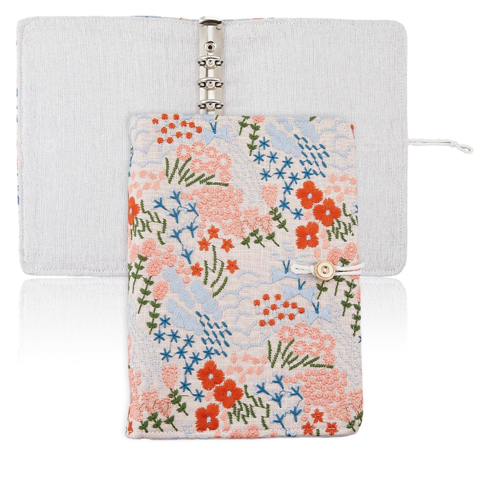 SUPERFINDINGS A5 Binder 6 Ring Refillable Cover Loose Leaf Personal Planner Cover with Button Pink Floral Notebook Binder for A5 Planner Inserts Refill Paper(No Refill Paper)