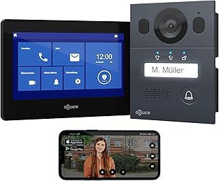 Goliath Basic Video Türsprechanlage, 2 Draht Bus, 7" Monitor, Aufputz Türklingel mit Kamera, Gegensprechanlage mit Türöffner und Klingel, 1 Familienhaus, Plug & Play, Smartphone App