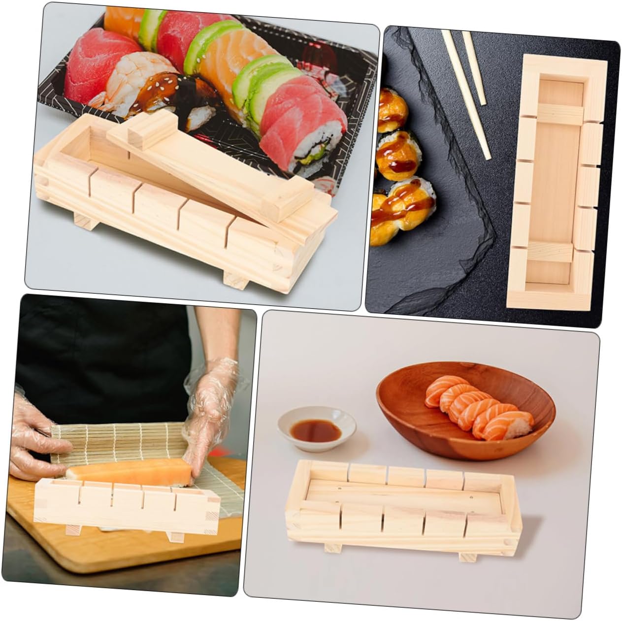 2pcs Wooden Sushi Press Mold Sushi Making Tool for Creative Homemade Easy to Use Mold for Beginners for