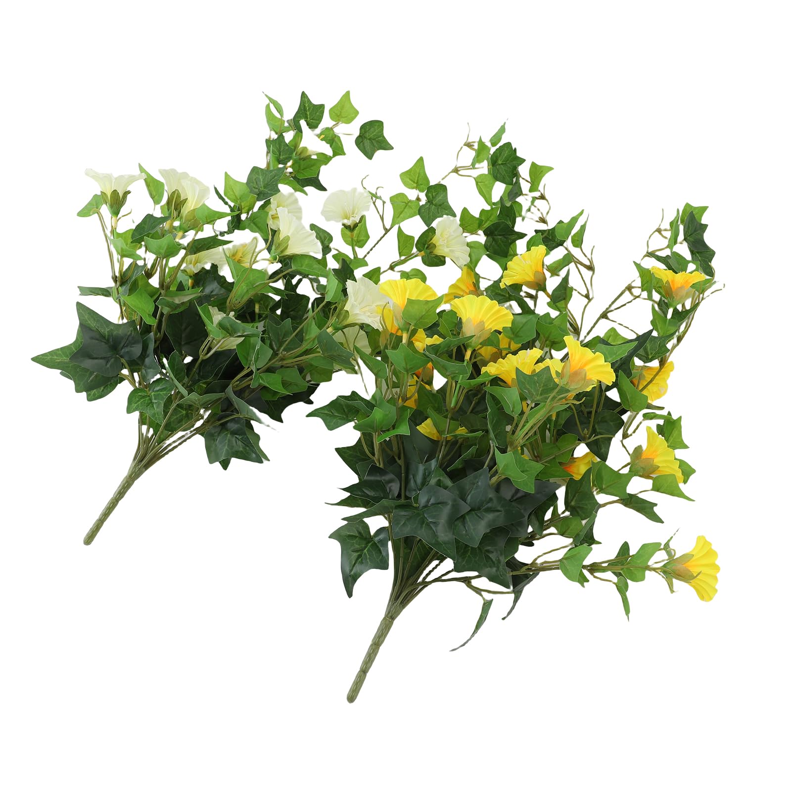 Cocoarm Sztuczna Girlanda z Kwiatów Tkanina i Plastik Sztuczna Wisząca Morning Glory 50 Cm Gradalne Płatki Kształtowane Winorośle na Wesele Patio Balkon Dekoracja ścienna (Biało żółty)