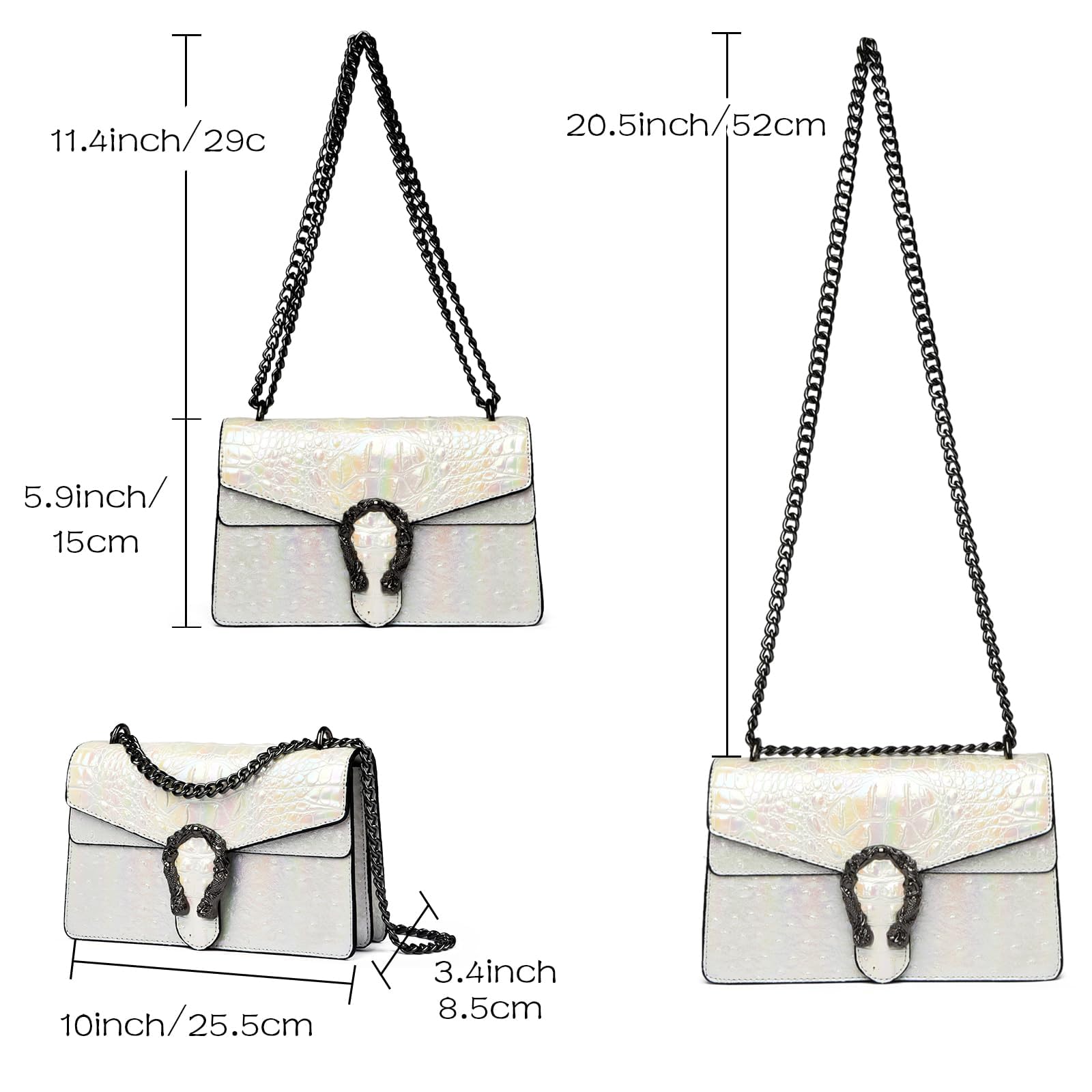 Generisch Bolso de mano de moda para mujer, bolso de hombro versátil, elegante bolso de hombro impermeable con patrón de avestruz, bolsa de cadena, bolsillo para teléfono móvil, citas, trabajo, viajes
