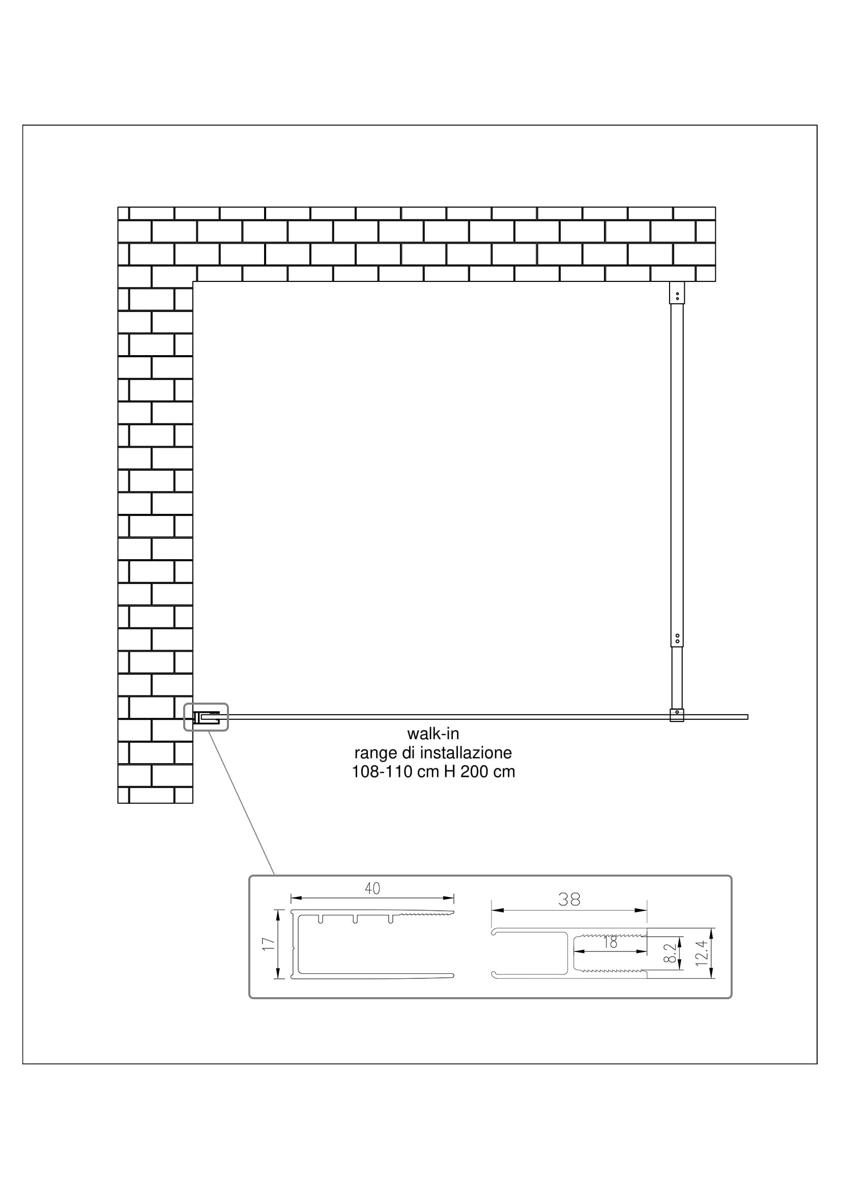 Parete doccia 8 MM Walk in Reversibile Altezza 200 CM (108-110 X H.200 8 MM)