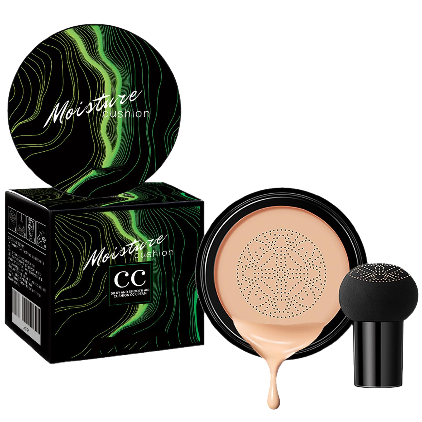 KOAHDE Mushroom Head Air Cushion CC Cream,CC Cream Foundation with Mushroom Head,Liquid Foundation Mushroom,Makeup Base Mushroom Head,Natural Moisturizing Full Coverage Foundation,Natural Beige