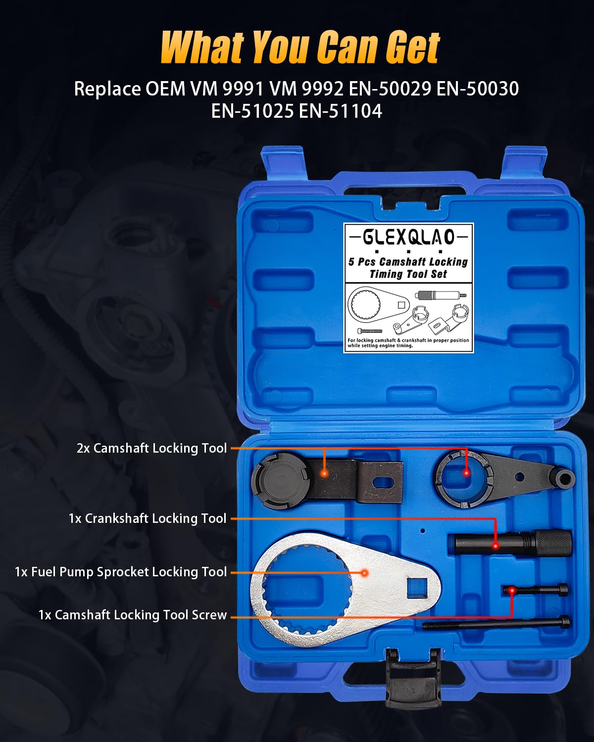 Kit D'outils MASO Pour Verrouillage Arbre à Cames - Compatible Jeep Voyager 2.5/2.8 CRD - 8 Pièces