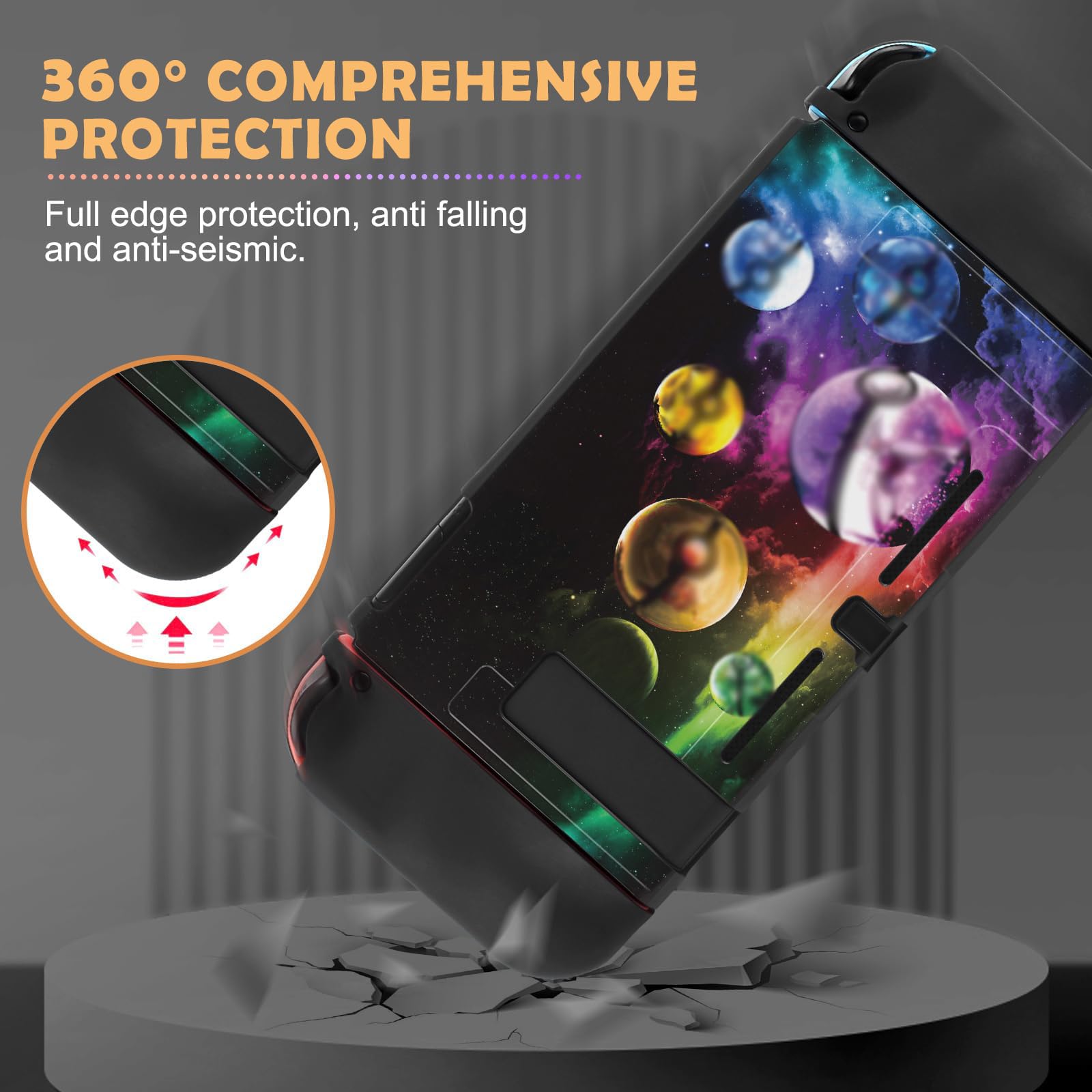 DLseego Coque Compatible avec la Switch, Étuis de Protection en TPU Souple pour la Switch, avec 2 Housses Souples pour Le Joycon et 4 Thumb Grip Caps,éléments de Jeux Anime, Boules d'elfes