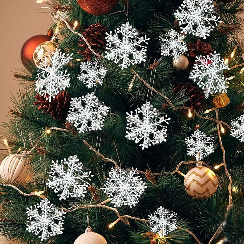 nanaxagly 12 Pieces Christmas Snowflake Ornaments, Glitter Christmas Snow Flakes Hanging Craft, for Winter Christmas Tree Decorations, Festive Party, Wedding Site Arrangement (2 Sizes)
