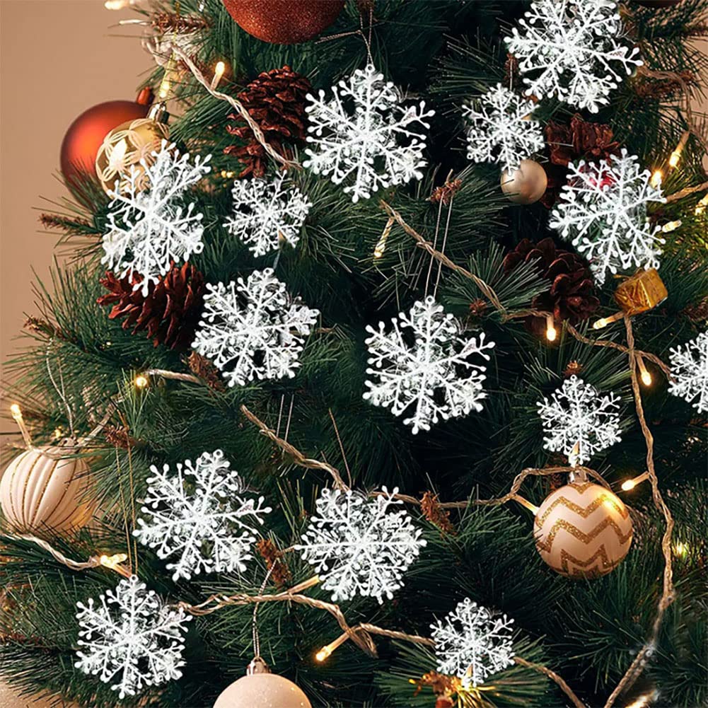nanaxagly 12 Pieces Christmas Snowflake Ornaments, Glitter Christmas Snow Flakes Hanging Craft, for Winter Christmas Tree Decorations, Festive Party, Wedding Site Arrangement (2 Sizes)