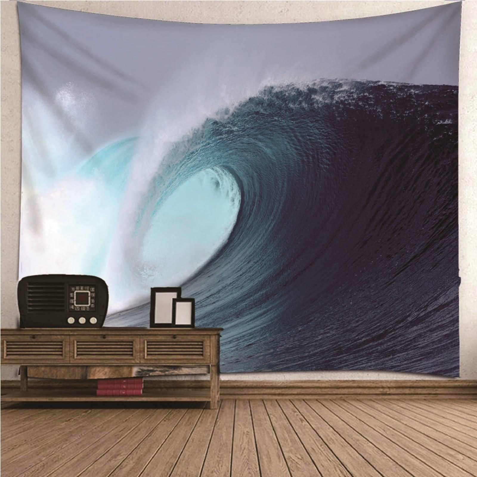 Aotiwe Wandteppich Psychedelisch, Wanddekoration Terrasse Meereswelle aus Polyester Blau 300X260Cm für Wohnung