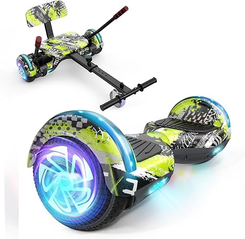 Hoverboard de 6.5" de dos ruedas con asiento de autoequilibrio, scooter eléctrico con ruedas de luz LED Flash