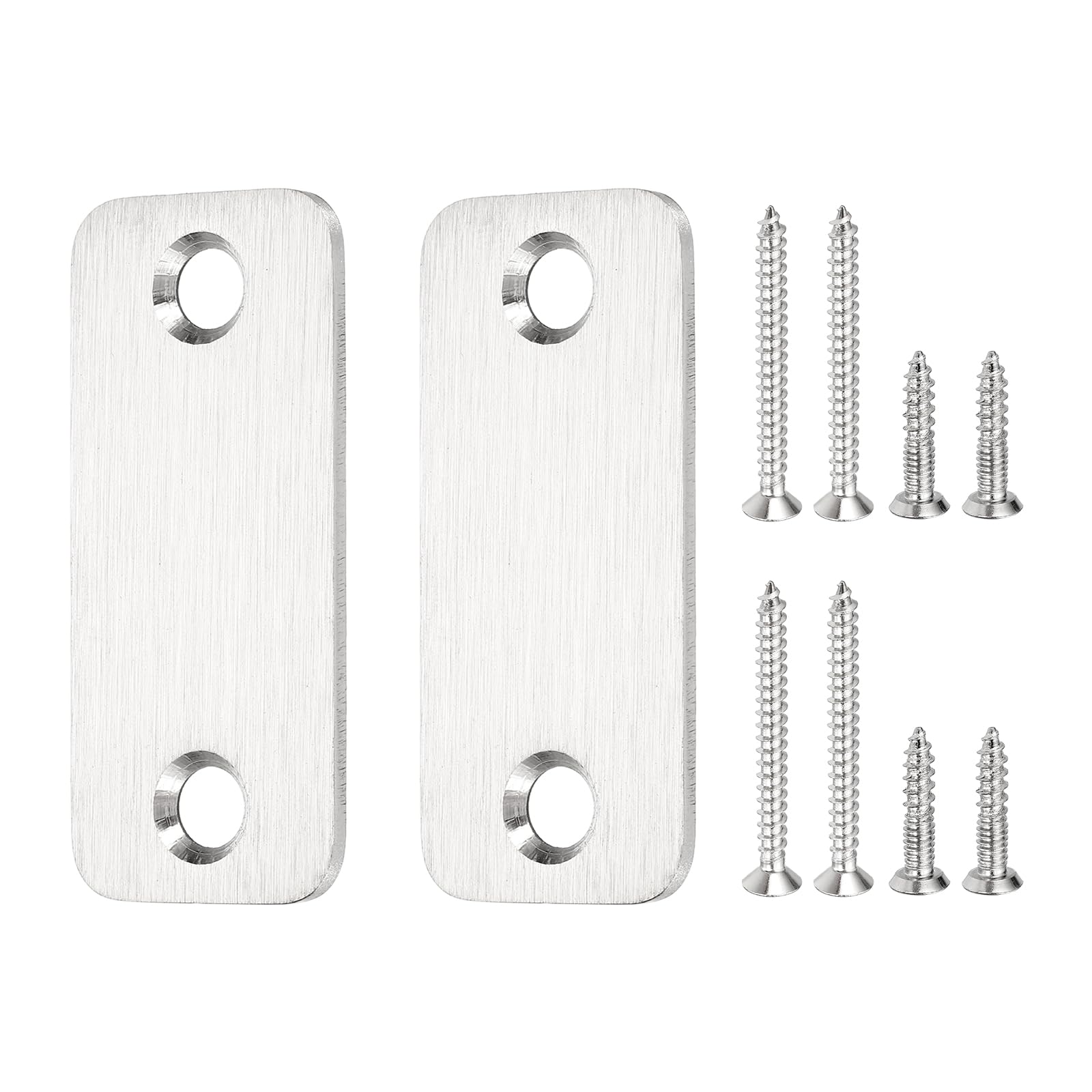 PATIKIL 2PCS Door Edge Hole Filler Plate, 2-1/4inch x 1-1/8inch Stainless Steel Round Corner Deadbolt Cover Plate with 8 Screws for Exterior Doors Lock, Silver