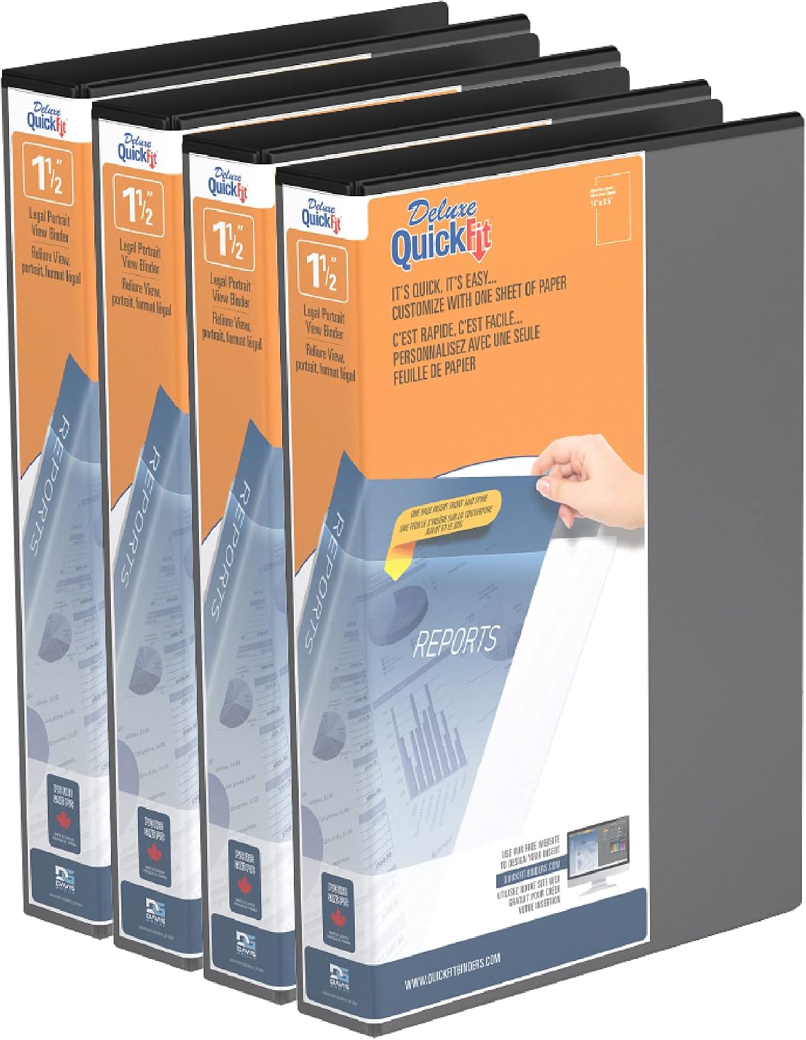 QuickFit Heavy-Duty Portrait Legal View 3-Ring Binder, Angle D Ring, 14 Inches by 8 1/2 Inches, Black, 1.5 Inch, Pack of 4 (95021P-04)