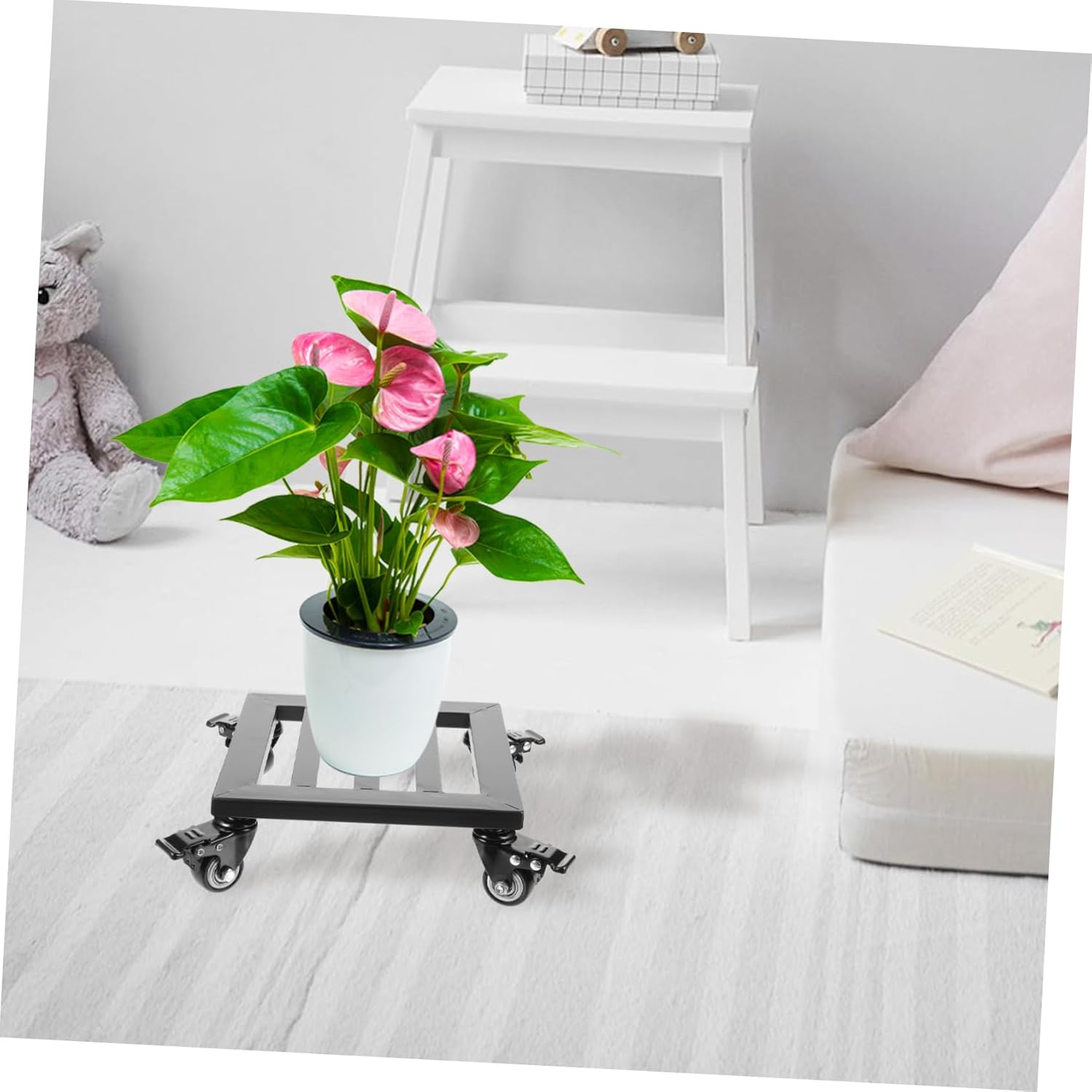Plant Pot Holder Rolling Stand Iron Plastic Bonsai Stand for Indoor Outdoor Wheel Tray