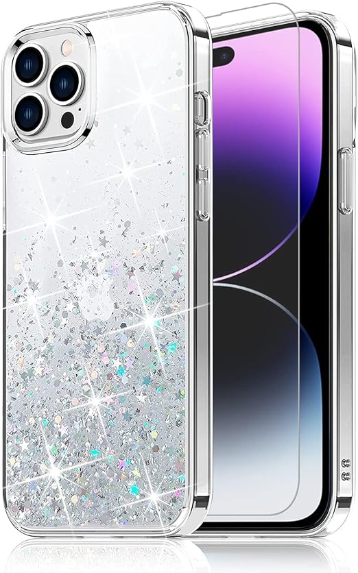 Aircawin Glitter Case for iPhone 14 Pro Case Clear Glitter,Bling