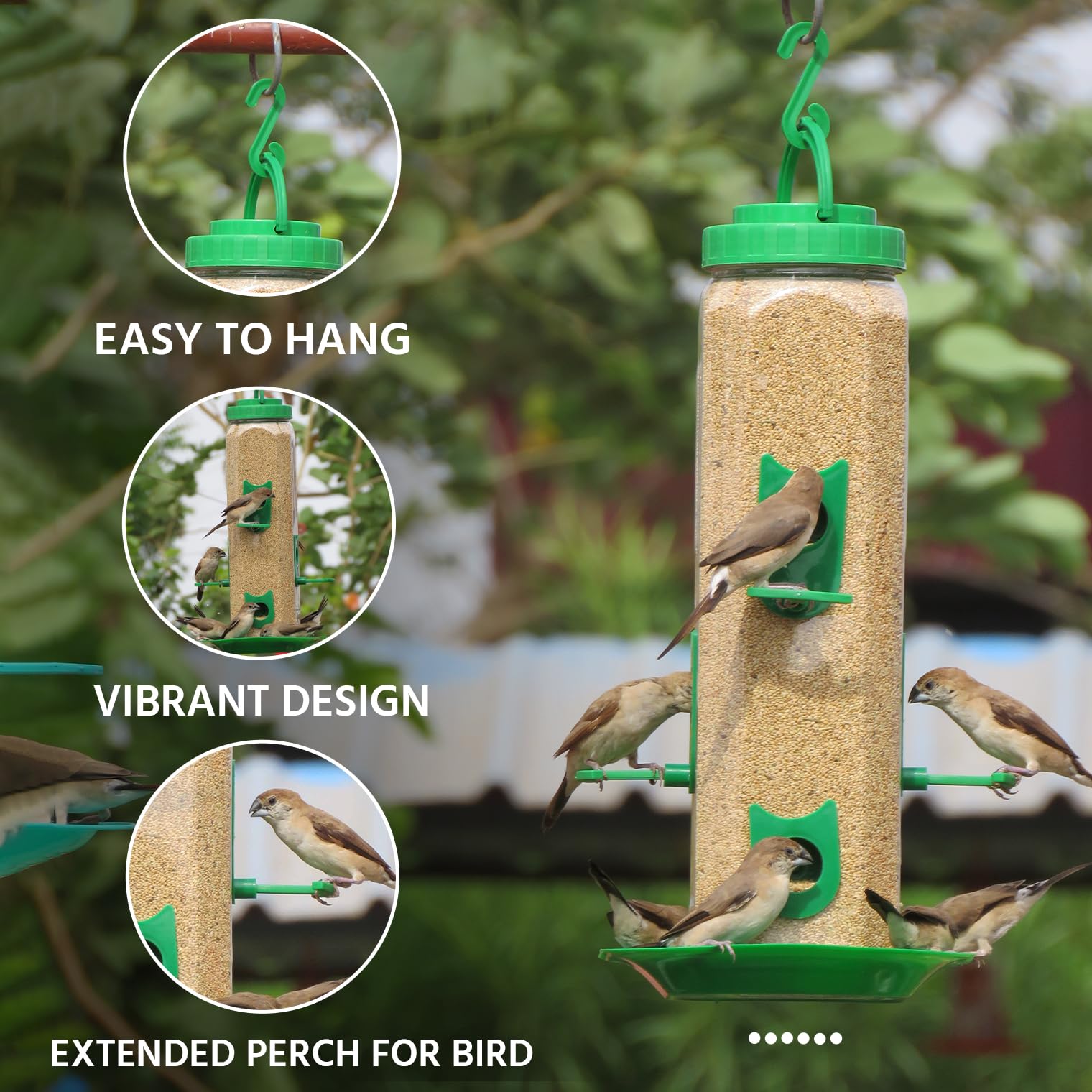 Hexagon Bird Feeder with 6 Feeding Ports, 29 x 16 x 16 cm - Holds 1800g Bird Food, Durable Food-Grad - Image 6 thumbnail