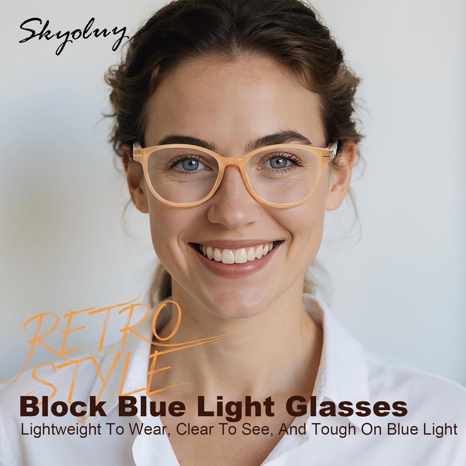 Distinctive Progressive Multifocus Reading Glasses Women, Retro Lady Anti Blue Light/Eye Fatigue Computer Reader, Vintage Round Frame No-Line Multifocal Eyeglasses (Brown&Apricot, 0.0x)