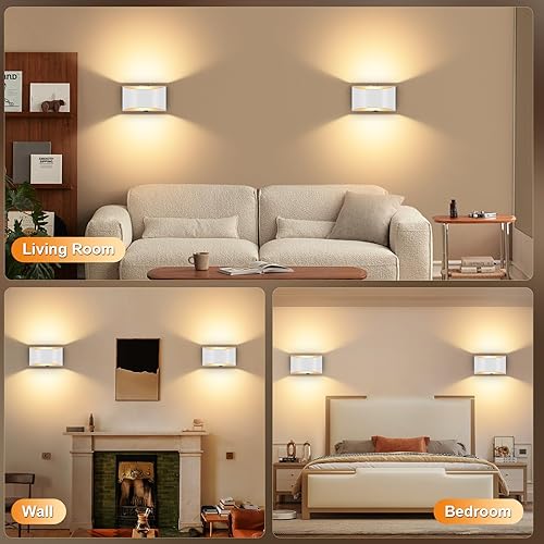 Miniatura 9 de Aiilsmp Juego de dos apliques de pared  Moderno LED de aluminio para pared, luces arriba y abajo, apliques de pared para interiores, regulables,