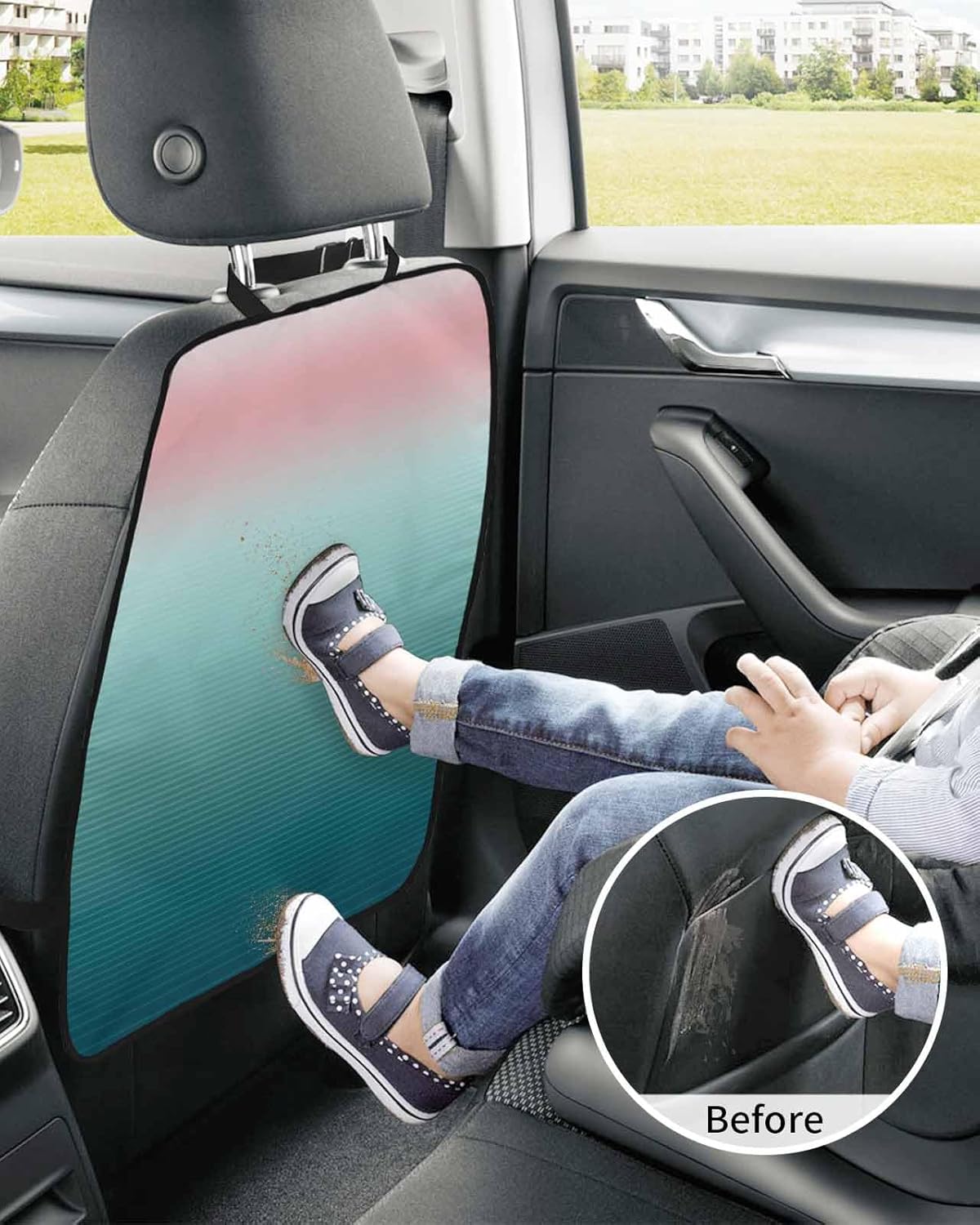 Car Seat Protector, 2 Pack Kick Mats Back Seat Protector Pink Turquoise Stripe Gradient Waterproof Backseat Cover for Kids Universal Fit Automotive Interior Protectors