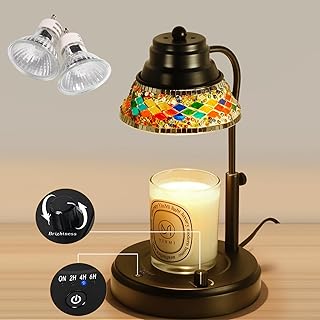Candle Warmer Lamp, Electric Candle Warmer Lamp with Timer, Dimmable Candle Warmer Compatible with Small & Large Jar Candles for Home Decor, 2 Bulbs Included (Black)