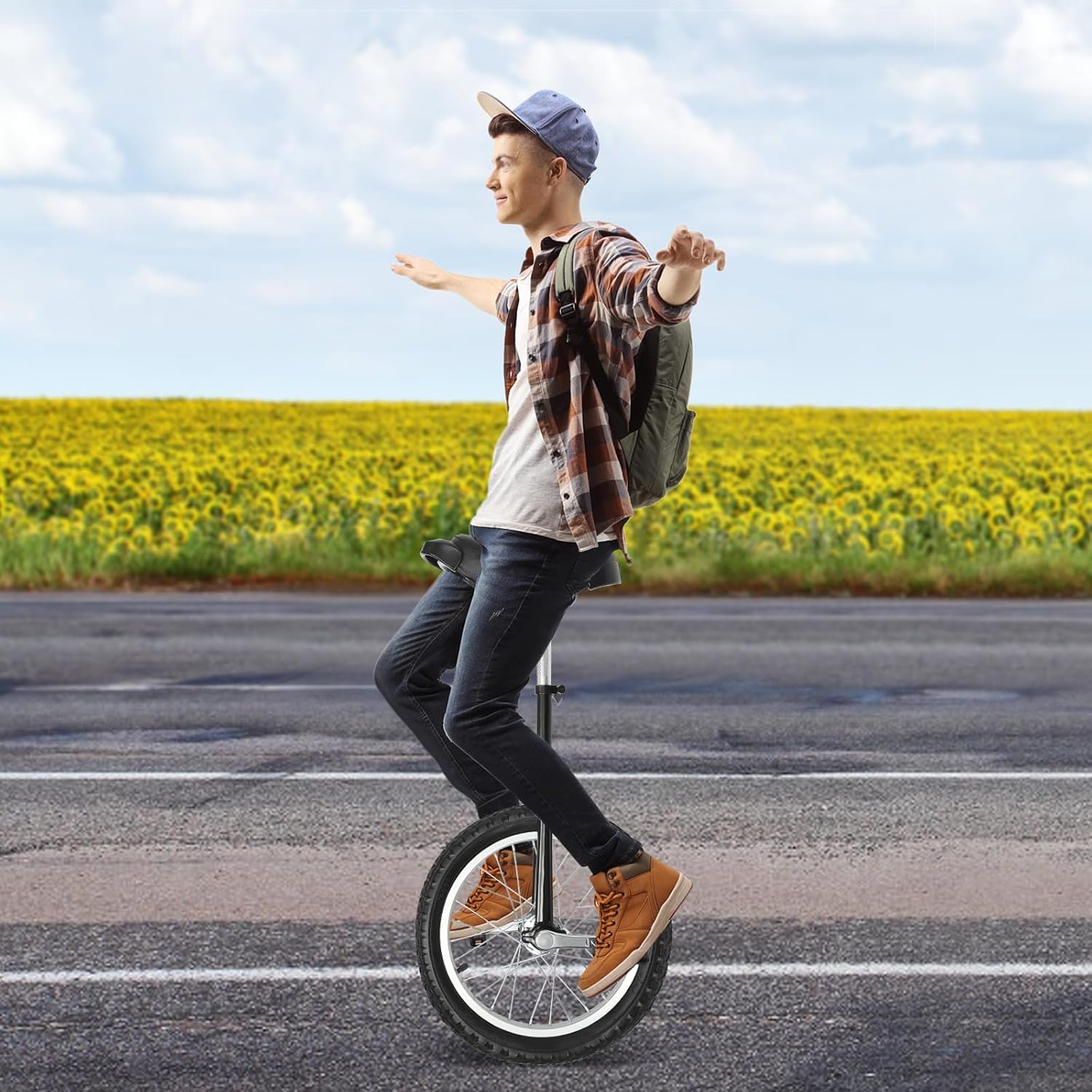Unicycles 24" Outdoor Wheel Unicycle Steel Rim Adjustable Seat Unicycle Easy Storage for Office Workers, Teenagers, Cycling EnthusiastsDaily Fitness Exercises, Cycling Exercises (Black, 24")