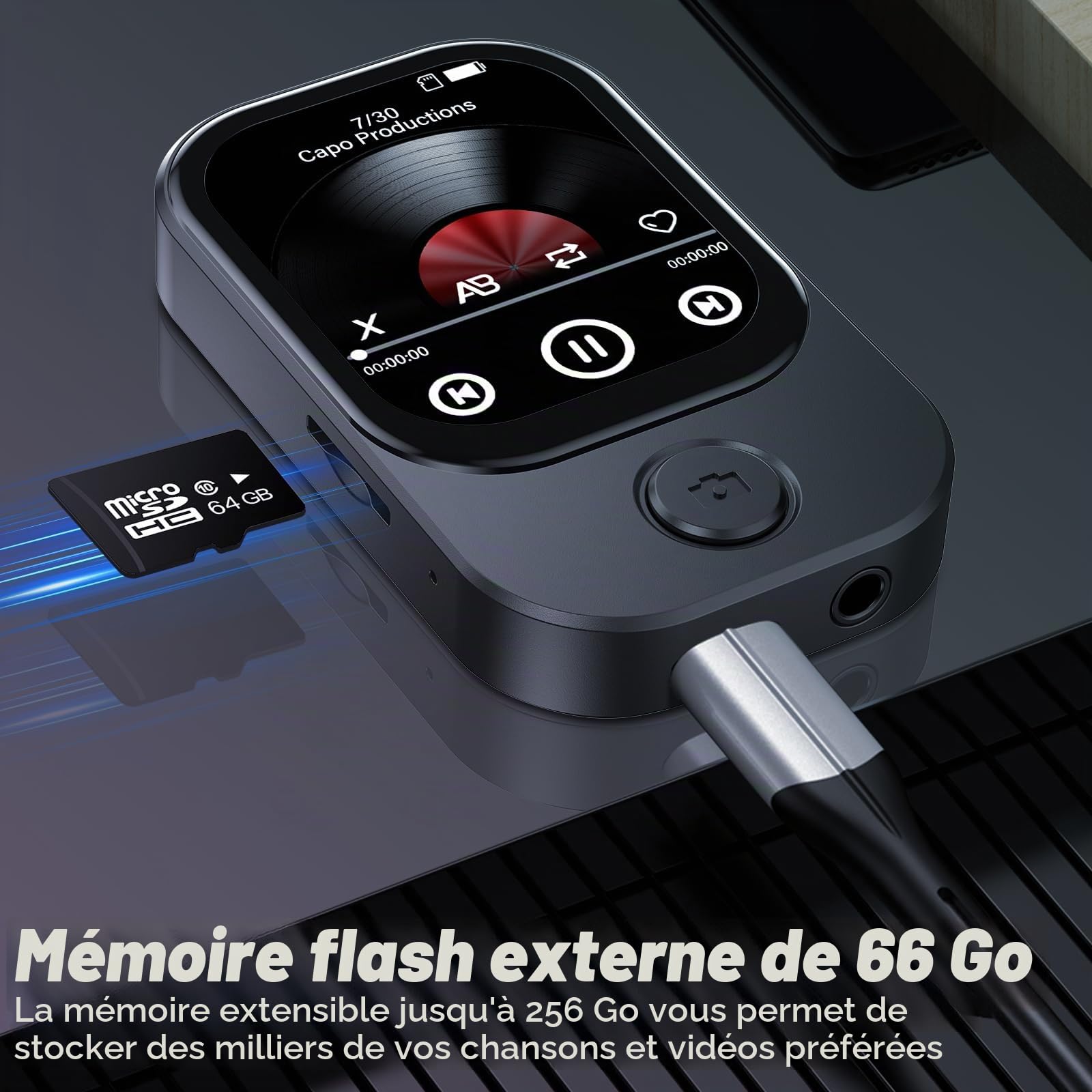 64Go Lecteur MP3 Bluetooth avec Appareil Photo Rabattable 180°, Mini Lecteur Musique HD, Haut-Parleur FM, Radio FM, Album Photo,Son Hi-FI, Liseuse e-Book, Sport Podomètre (Noir1)