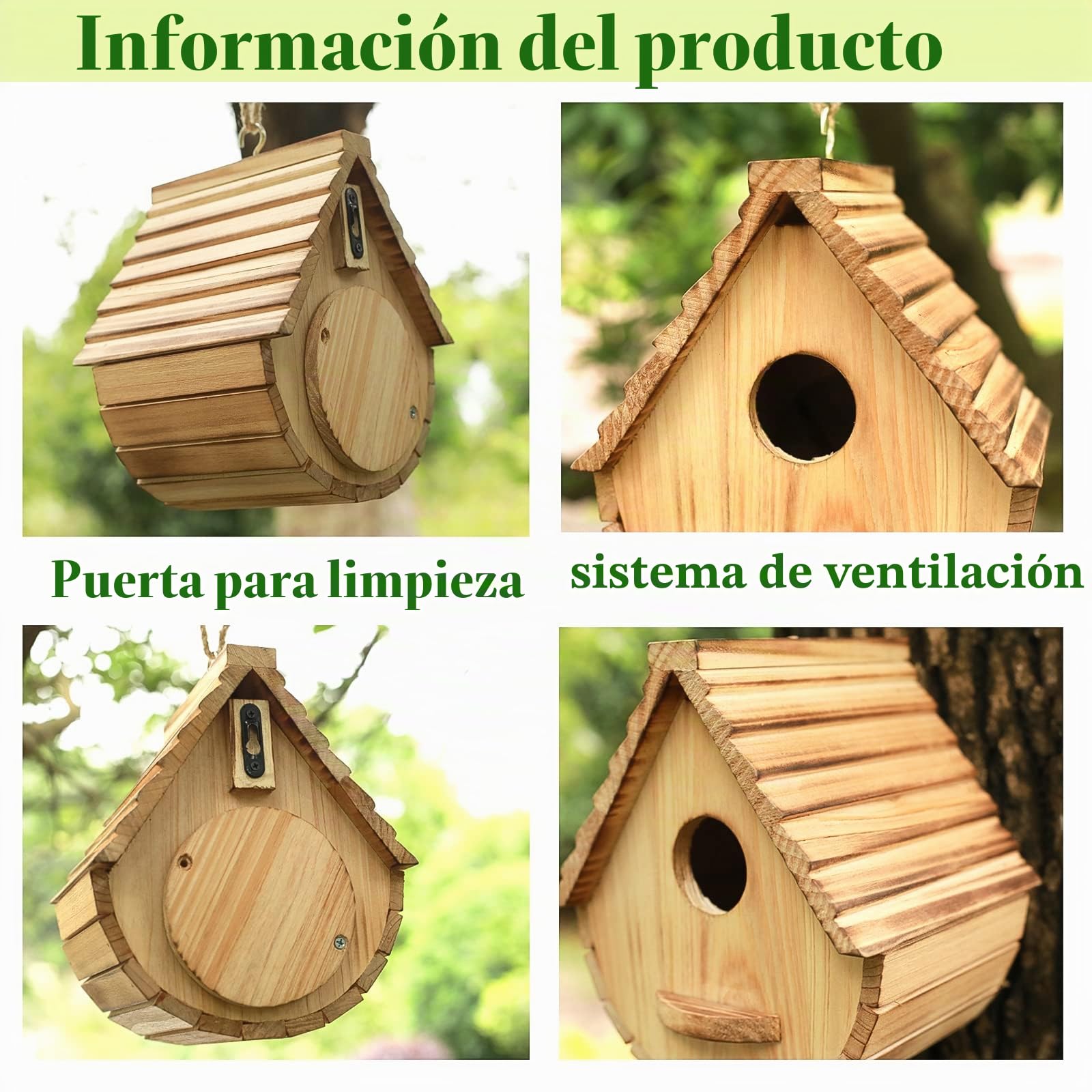 STARSWR - Casita de Exterior para pájaros, casita Colgante de Madera Natural para jardín, Adecuada para pájaros Azules, pinzones y cardenales