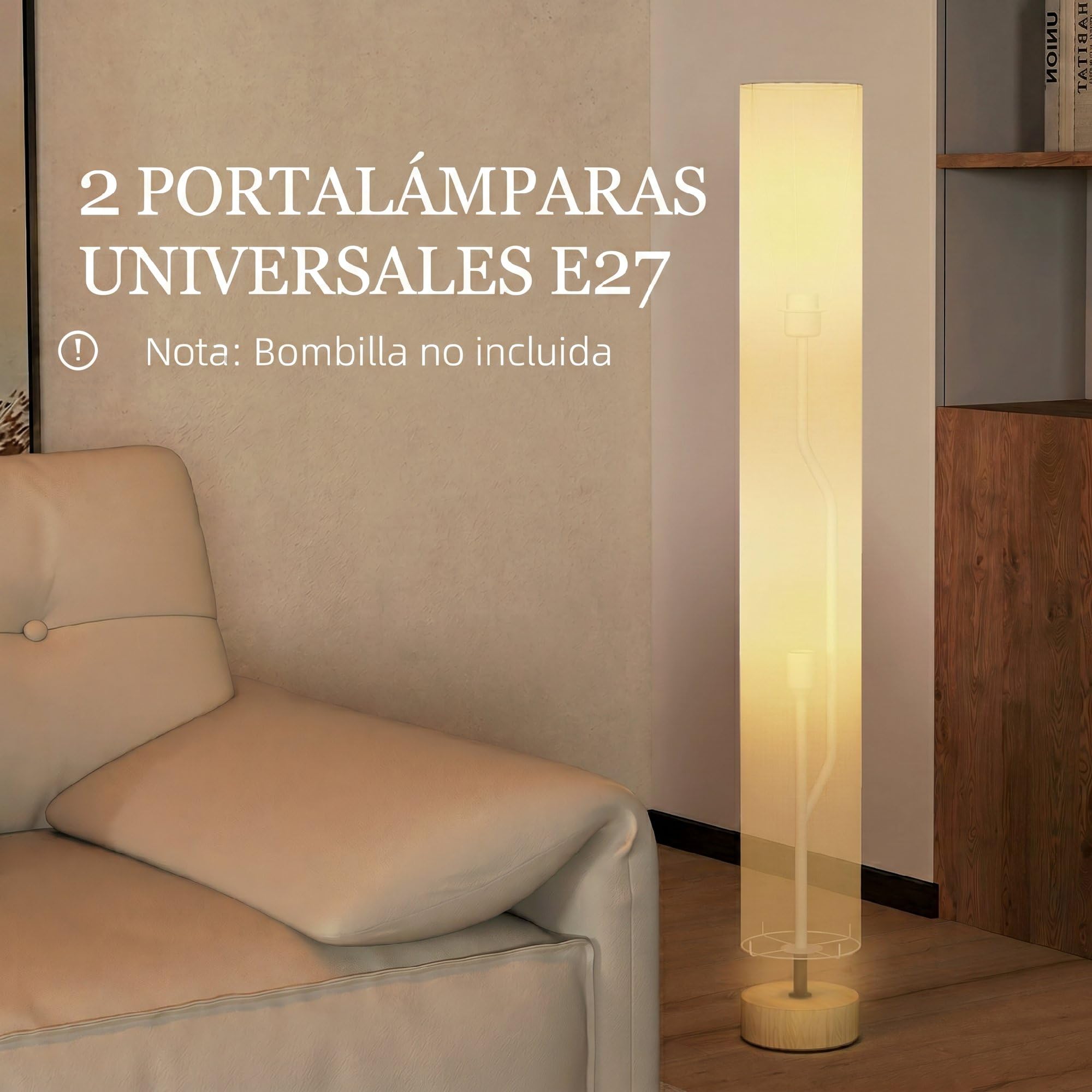 HOMCOM Lámpara de Pie Moderna con Casquillo Máx. 40 W E27 Ø15x120 cm Beige | Lámpara de Salón, Pantalla de Lino, Marco de Metal, para Dormitorio