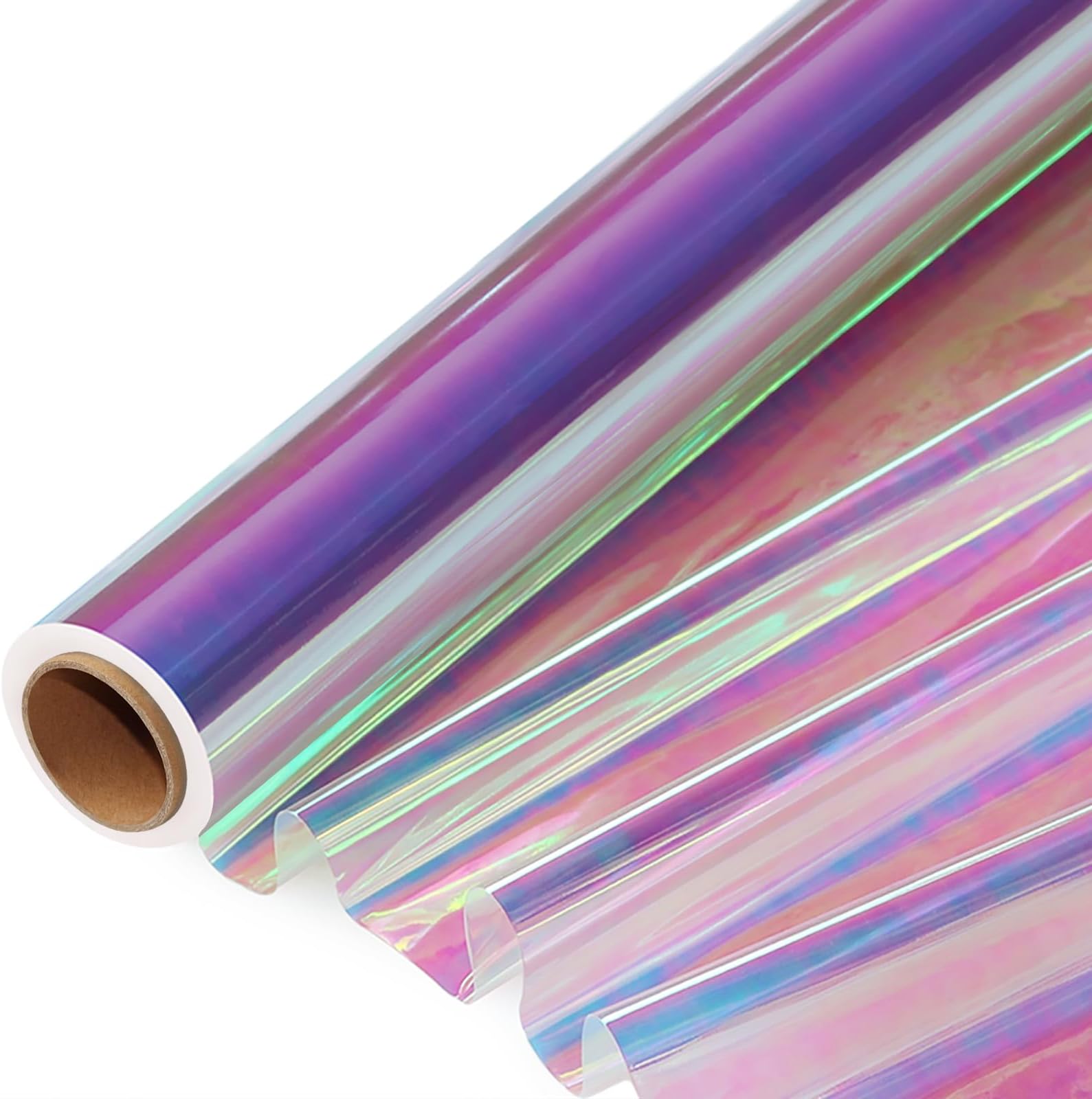 66 ft Iridescent Cellophane Wrap Roll (17'' Wide x 66' Long) Transparent Iridescent Cellophane Roll, Rainbow Colored Gift Wrapping Plastic for Baskets, Treats, DIY Crafts, Christmas Gifts