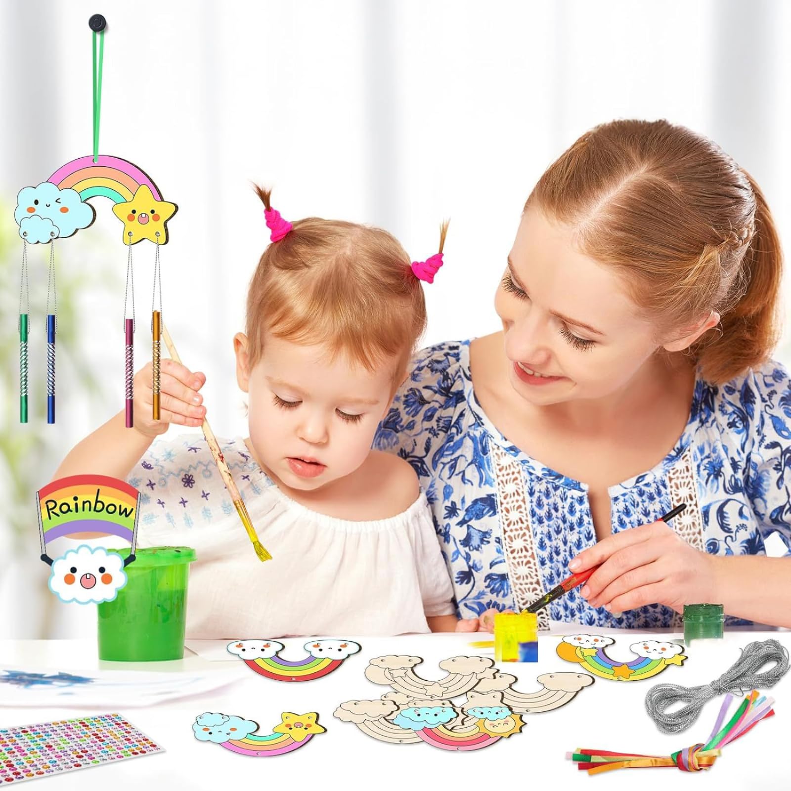 OOTSR 12 Pezzi Scacciapensieri In Legno – Kit Fai Da Te Per Bambini, Lavoretti Creativi A Tema Scolastico - 4