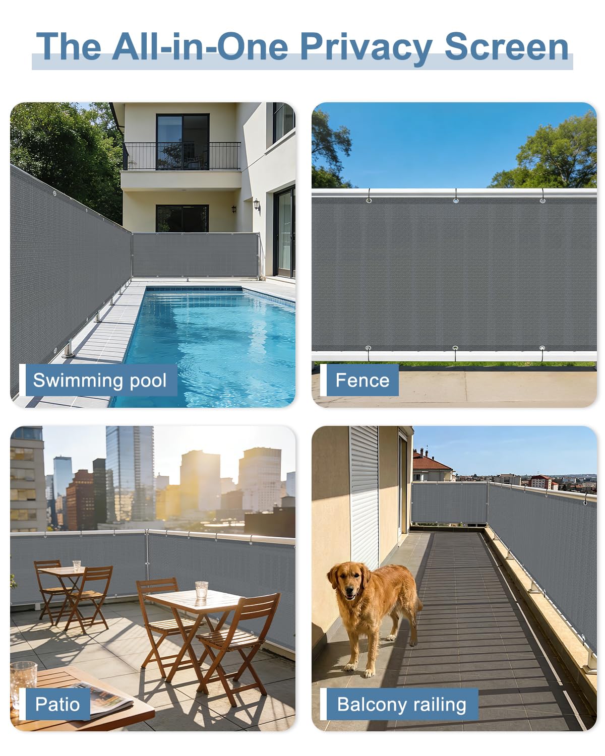 Cool Area Copertura per Recinzione per Balcone, in HDPE, con Occhielli, Protezione UV, Resistente alle intemperie, per Esterni, Cortile, terrazza, Veranda, Patio, ringhiera per Appartamenti, 9 x 30,5