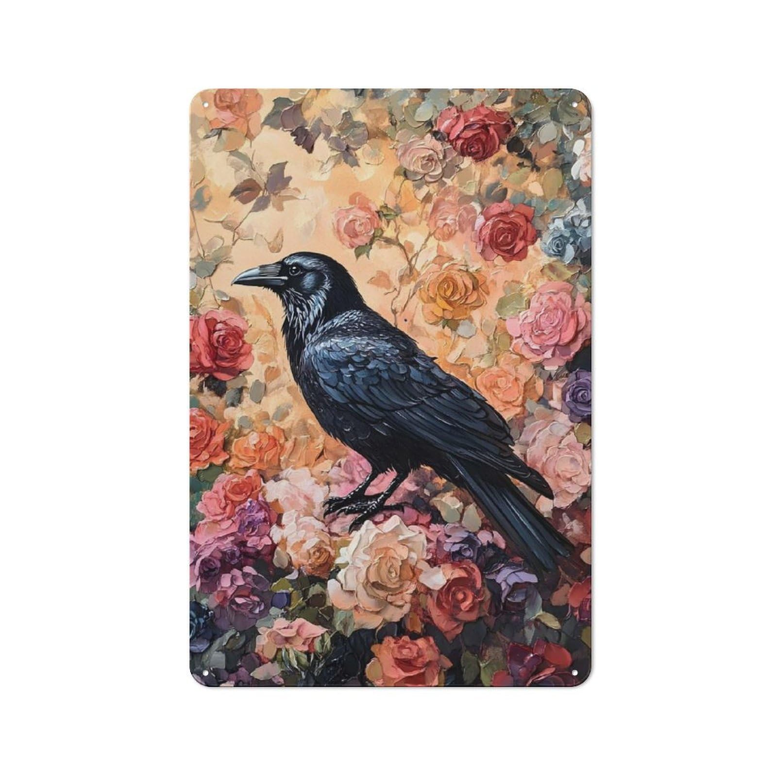 Junmoney A Crow Stands On Vintage Metal Wall Decor 30X20cm, Tin Sign For Cafe, Pub, Workshop Or Home Bar, For Casual British Interiors