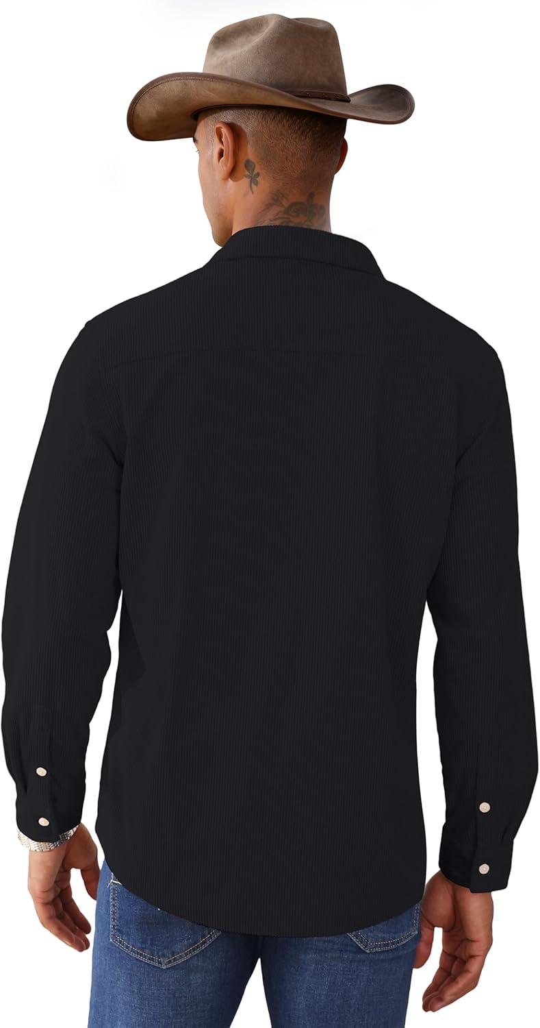 MAGNIVIT Men's Long Sleeve Lightweight Corduroy Work Shacket Shirt Jacket Casual Button-Up Overshirt with Pockets - Image 3