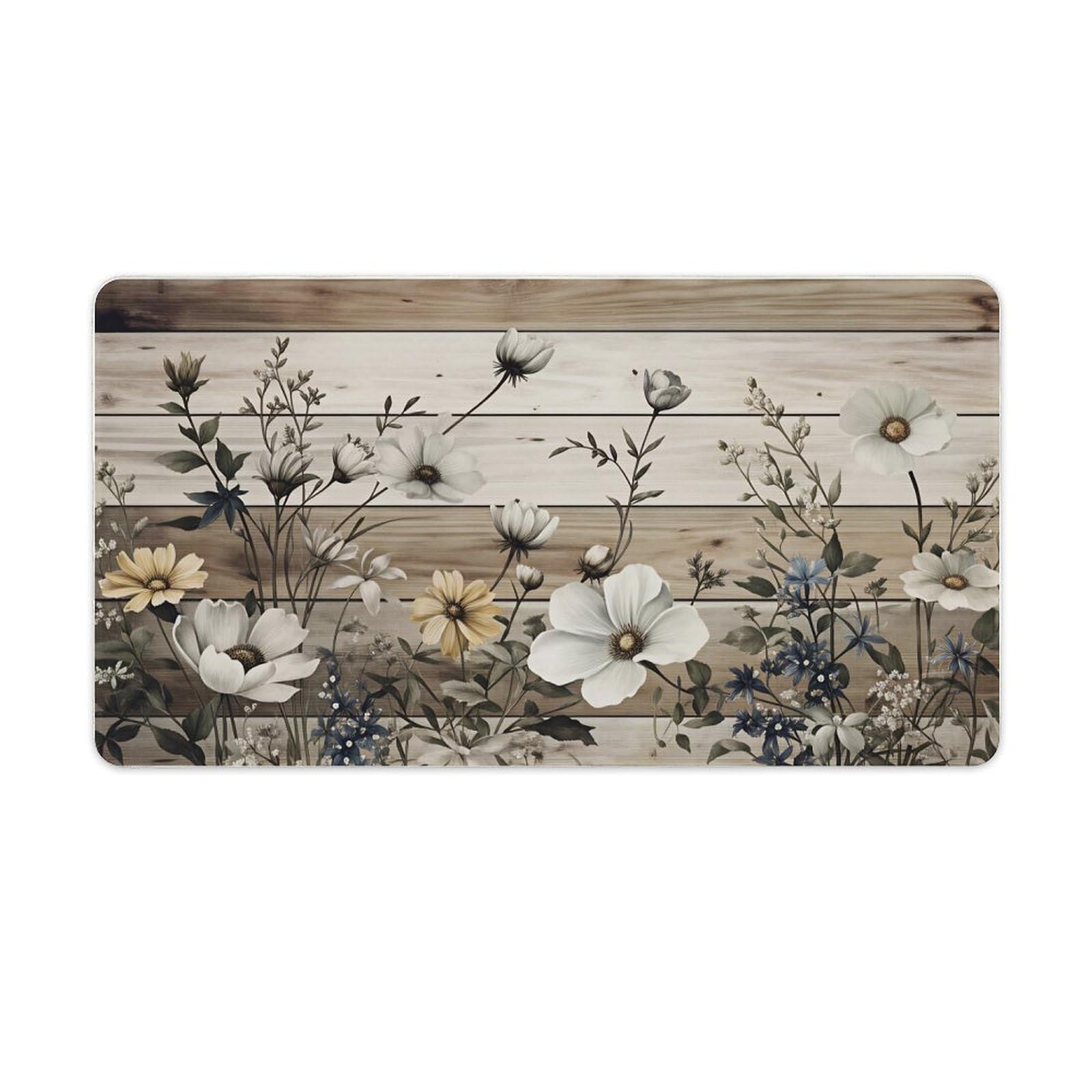 Floral Large Mouse Pad 16"×30" inch Extended Gaming Mousepad Desk Mat Long Computer Keyboard Non-Slip Base Stitched Edges for Home Office Work