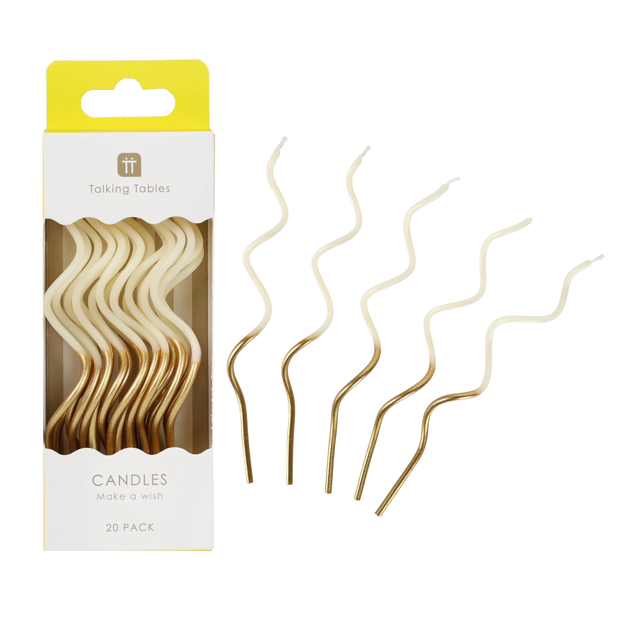 Talking Tables 20 x Gold & White Twist Birthday Candles - Tall Spiral Wax Design, Cake Topper for Birthdays, Anniversary & Party Celebrations, Eco Packaging, 15cm