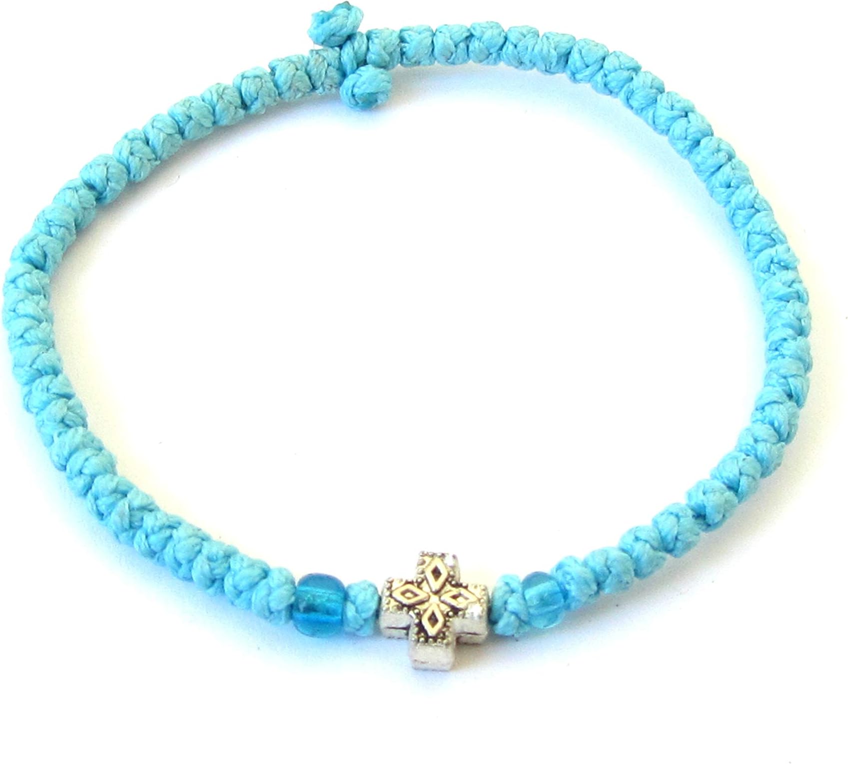 Iconsgr Handmade Christian Orthodox Komboskoini Chotki Prayer Rope Bracelet Light Blue