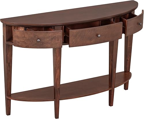 Miniatura 89 de Polibi Mesa consola curvada retro con estante de estilo abierto y 4 cajones superiores, mesa de entrada de media luna de 52 pulgadas de ancho con
