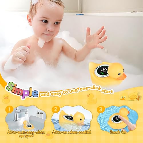 Miniatura 5 de Termómetro de baño para bebé con pantalla LED, juguete flotante de pato  Sensor de seguridad de agua 2 en 1 para bebés, alertas codificadas por