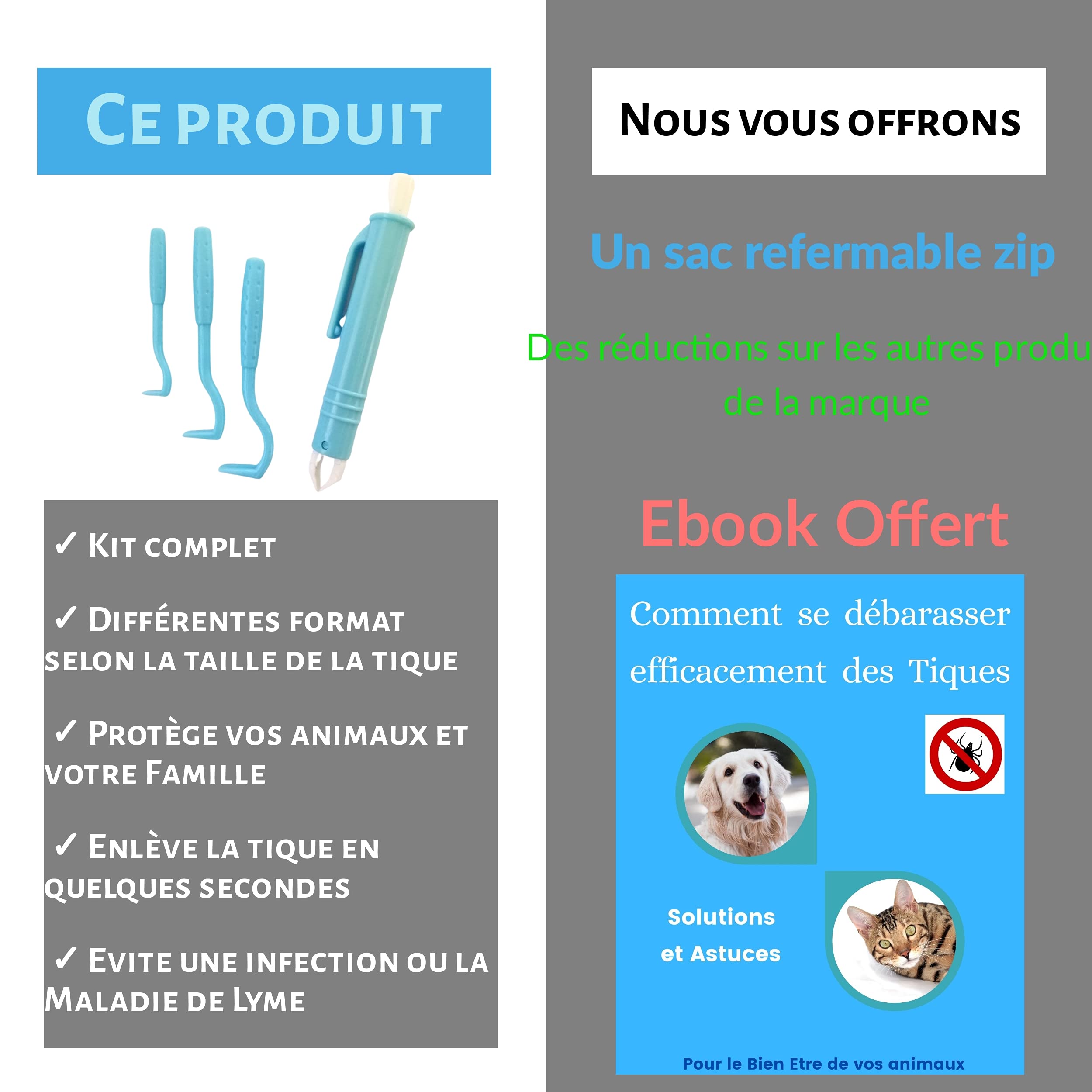 Tire Tique Pince a Tique et Crochets Anti tiques pour Chat Chien Humain. Tick Remover Produit à Tique, Antiparasitaire Retire/enlève/supprime/Attrape parasites, Kit de Crochet 4 pcs 3 Tailles