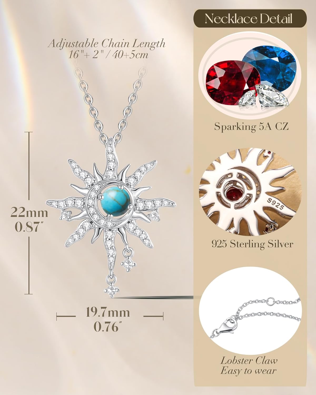 FANCIME Soluna Nexus Necklace for Women Sterling Silver Moon Jewelry Sun Pendant Fine Jewelry Gemstone Birthday Mothers Day Gifts for Wife - Image 4