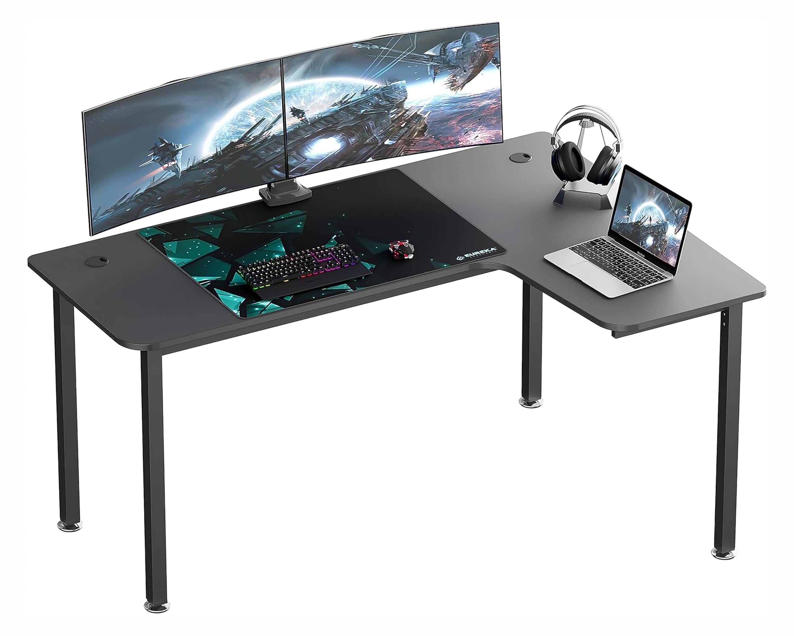 EUREKA ERGONOMIC Bureau d'angle 155x110cm Bureau Gaming Angle en Forme L Bureau Informatique d'Ordinateur avec Tapis de Souris