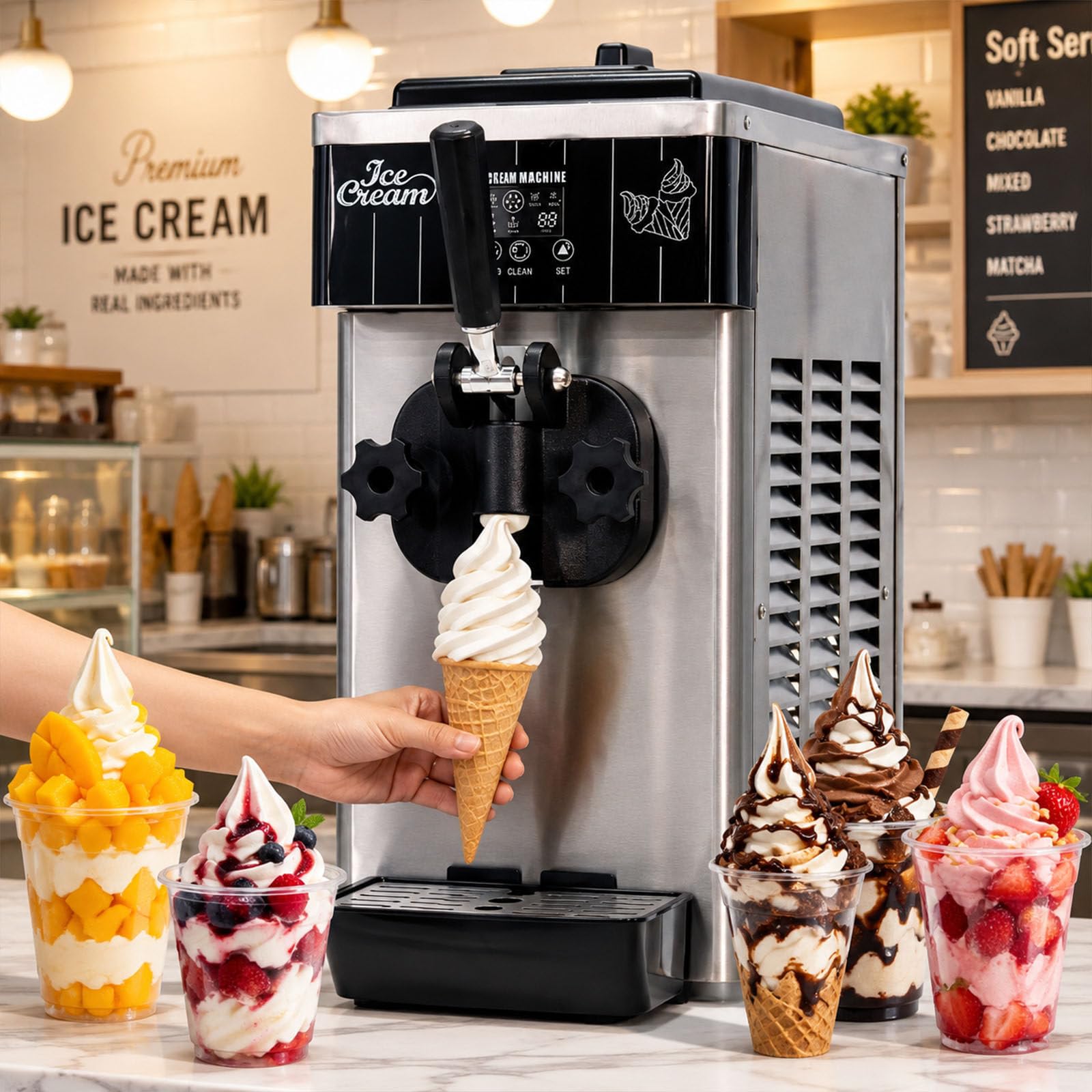 smafoseedding Electric Soft Serve Ice Cream Maker,Soft Serve Ice Cream Machine with One-Touch Clean,4-6L/H Output,Countertop Single Flavor Maker for Cafe Menus,Family Parties & Cold Dessert Service