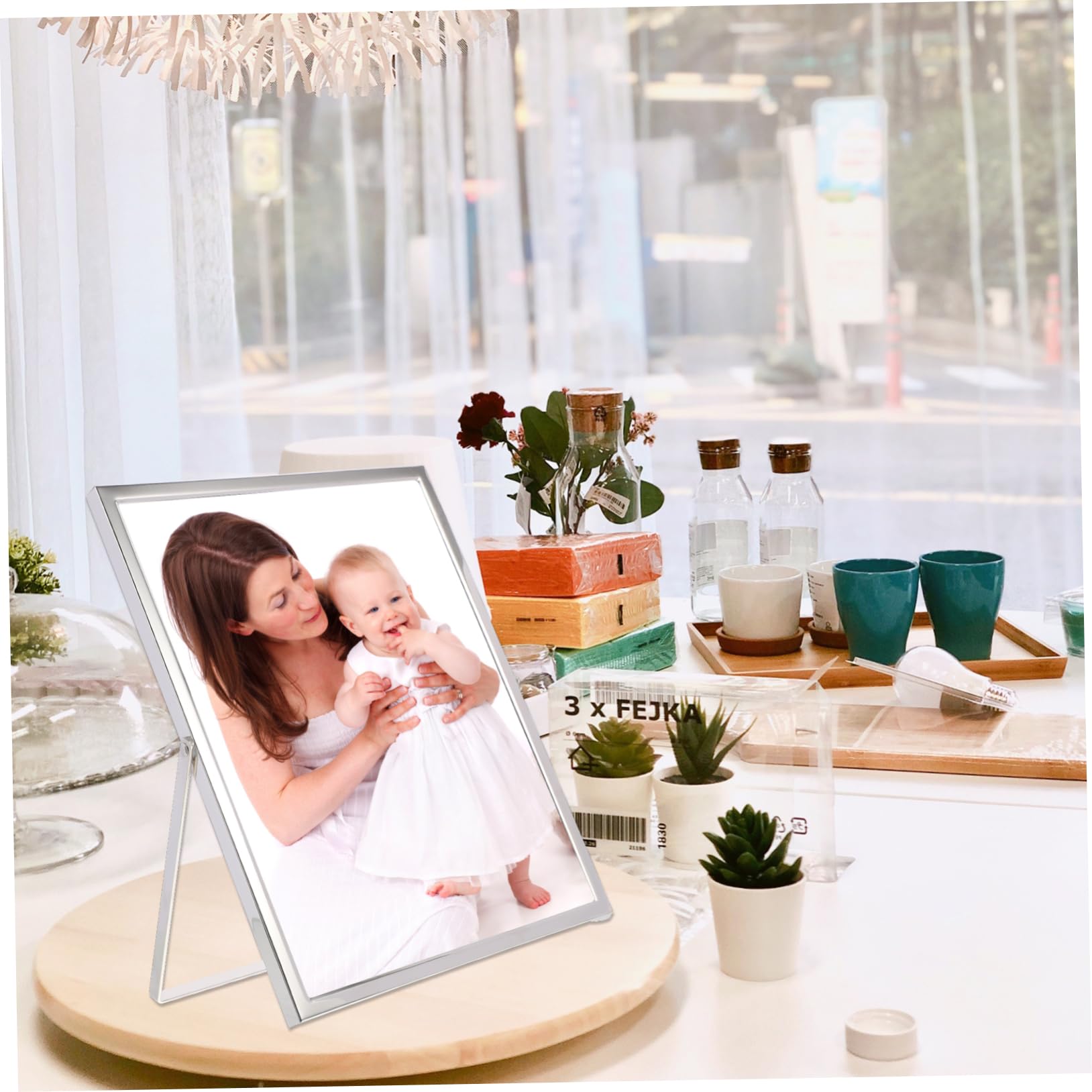 Cadre Photo Simple et Élégant en Verre Cadre Photo de Table Transparent Argenté Support Double Face pour Décoration Maison pour Exposition