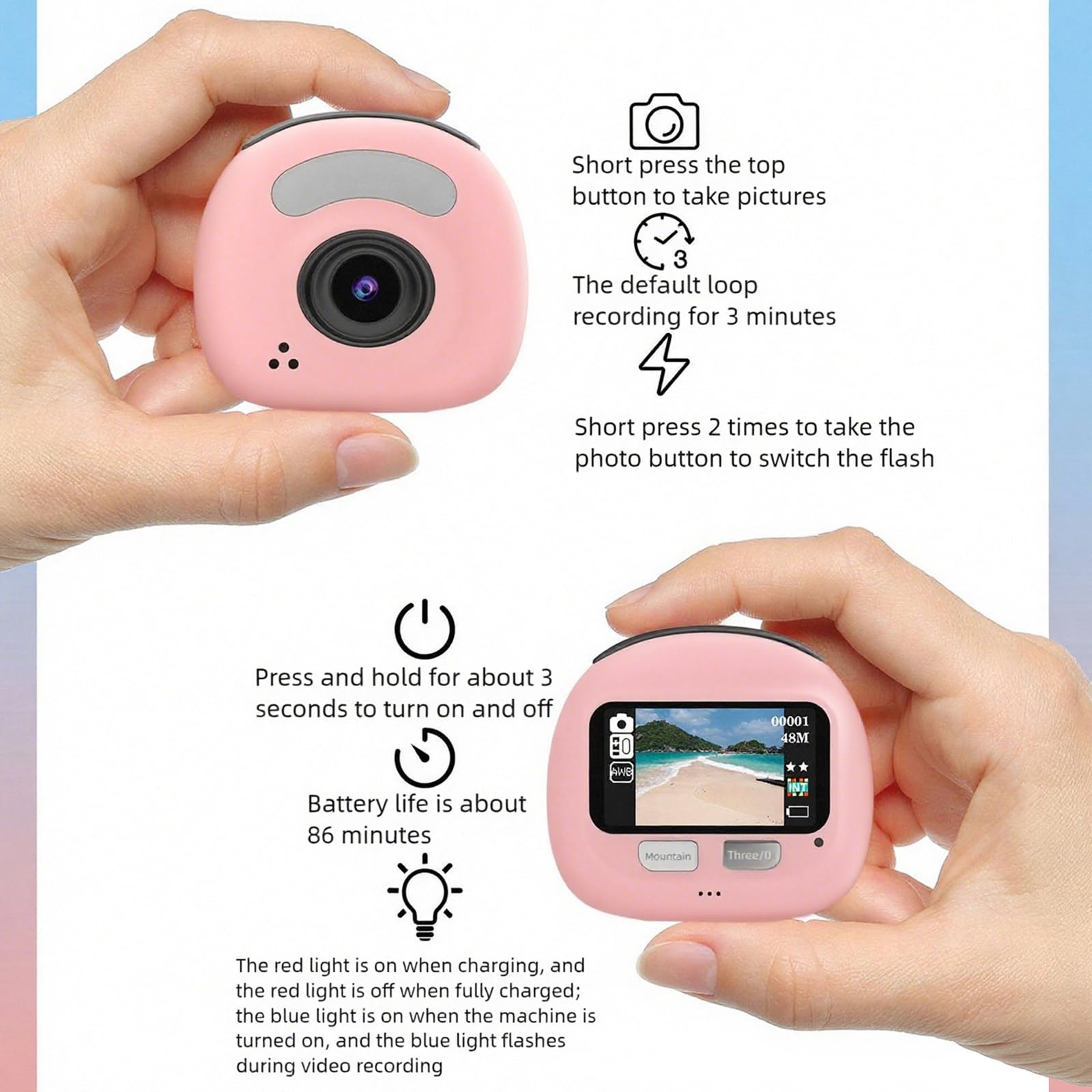 Telecamera rosa con video 720p ad alta densità e controlli semplici, ideale per viaggi e attività di studio giovanili, fotocamera trasportabile per adolescenti