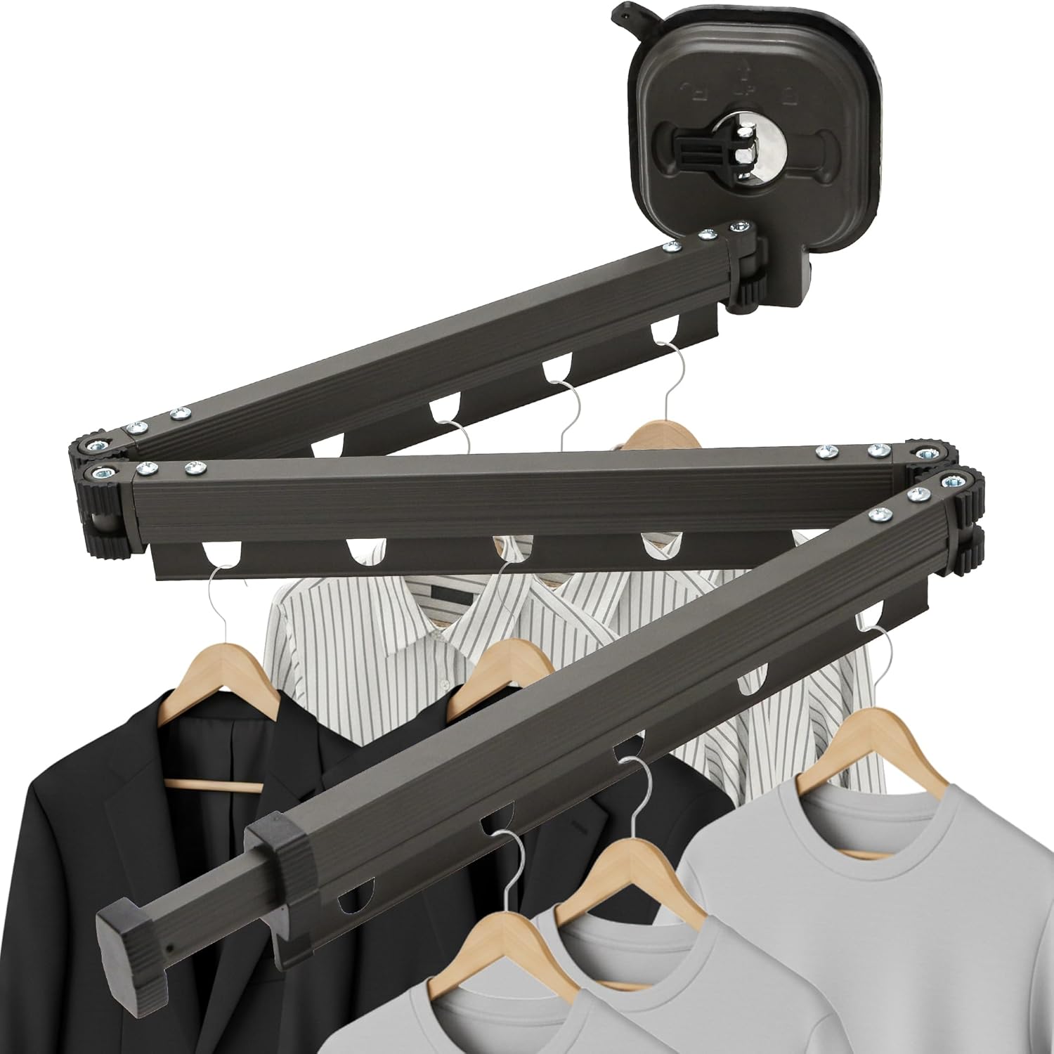 Suction Cup Clothes Drying Rack – Wall Mounted Retractable Clothes Hanger Laundry Organizer, Foldable 360° Space Saver for Indoor Balcony Bathroom Bedroom, No Drilling Tri‑Fold Grey Design