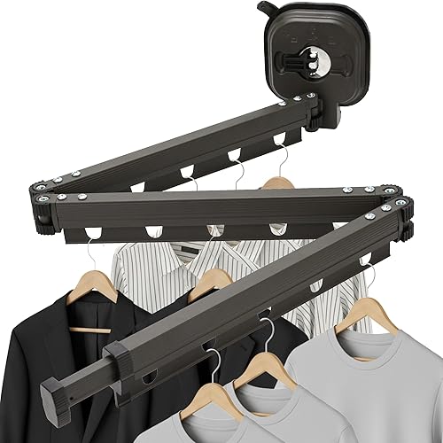 Estante de secado de ropa montado en la pared con ventosa, percha retráctil para ropa, organizador de lavandería, plegable, ahorro de espacio de 360
