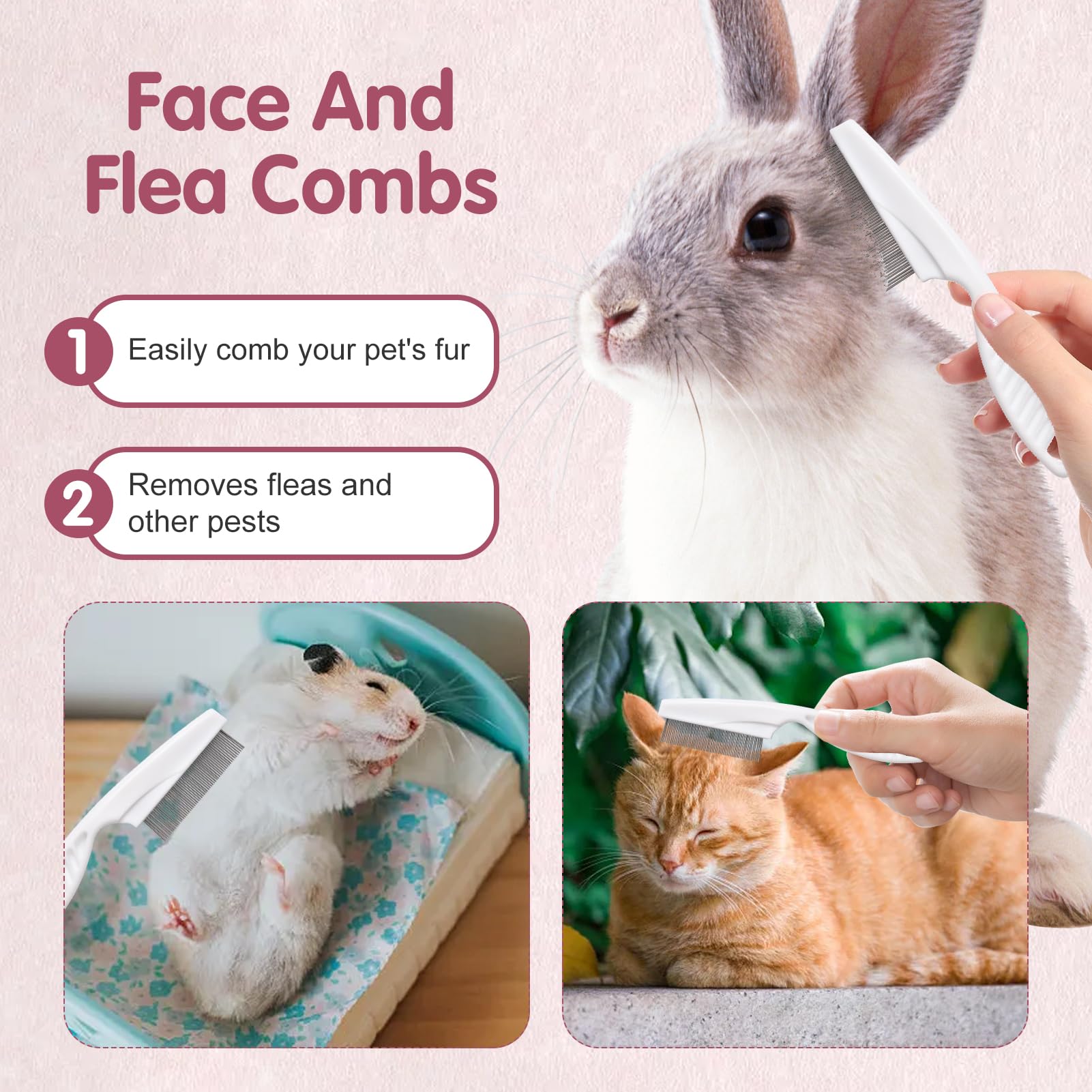 8 Pièces Kit de Toilettage pour Lapin avec Coupe-ongles,Lime,Peigne à Puces,Gant de Bain,Brosse pour la Perte de Poils,Peignes pour Animaux de Compagnie, Kit de Toilettage pour Petits Animaux
