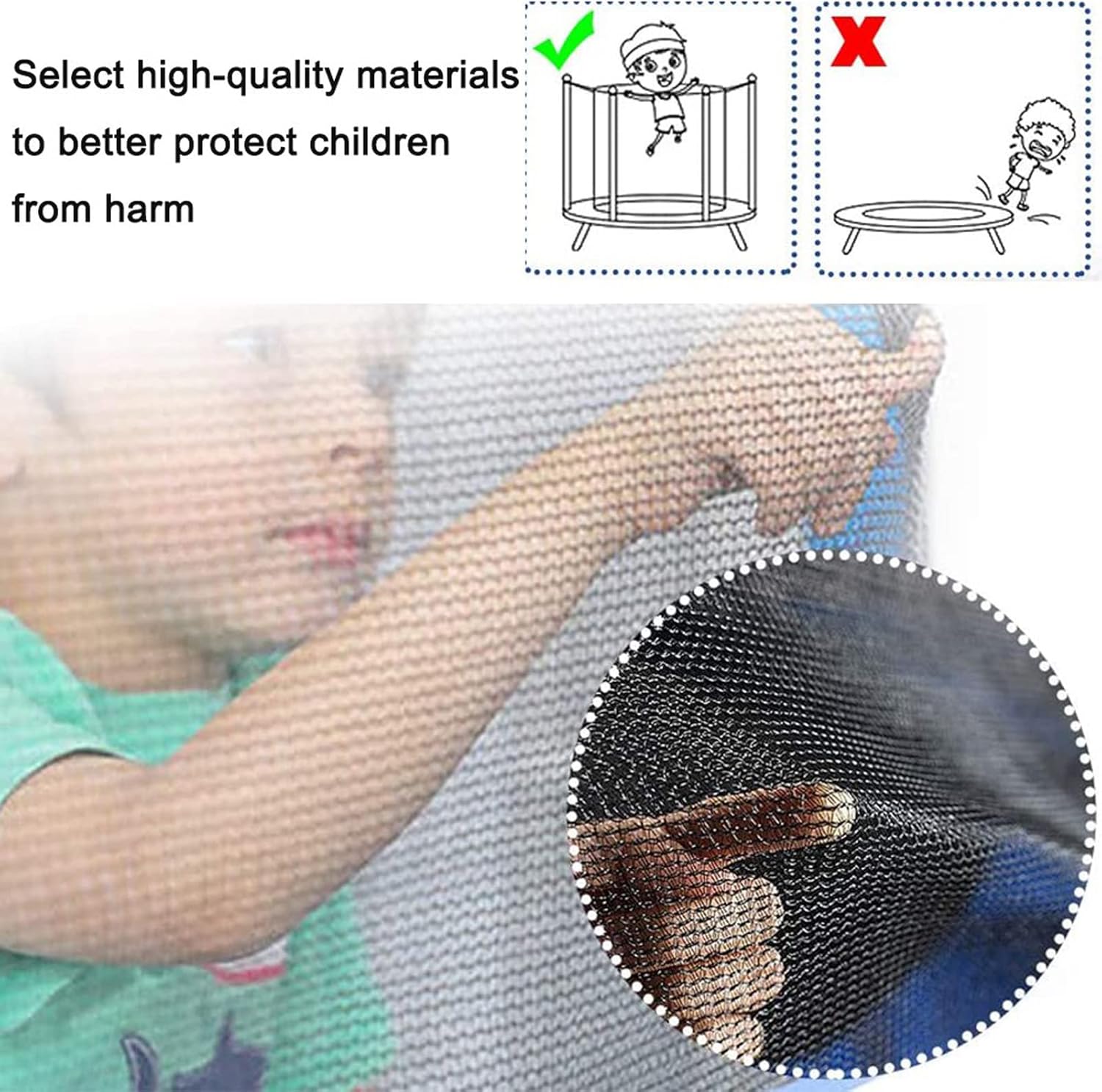 Replacement Trampoline Net, Safety Enclosure Net, for Anti Fall (NET ONLY),for 6 8 Arches Poles Round Frame Trampolines, Round Trampoline Protective Net