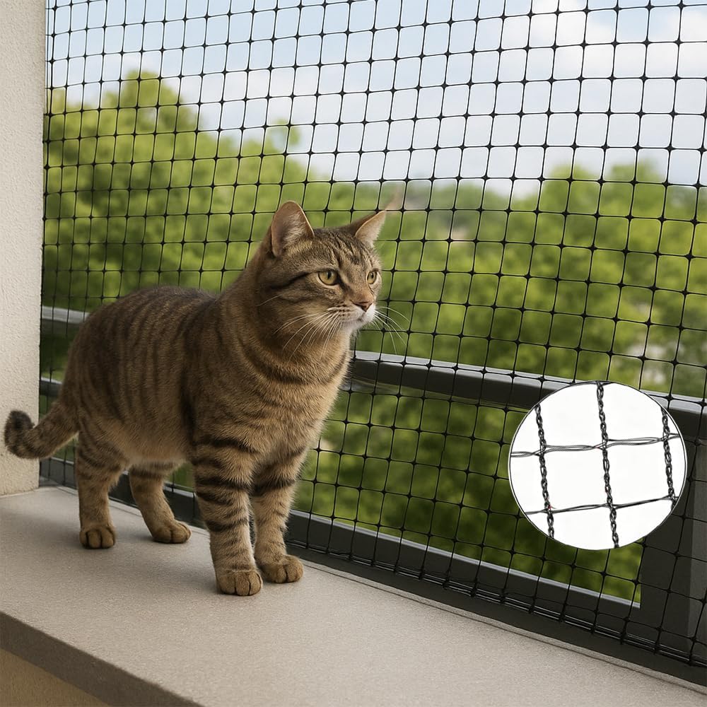 JUNFLYING Cat Netting Balcony 10x20 FT, Wire-Free Pet Protection Mesh for Fall Prevention, Heavy-Duty Catio Screen Barrier for Apartment, Window, Staircase, Terrace and Patio
