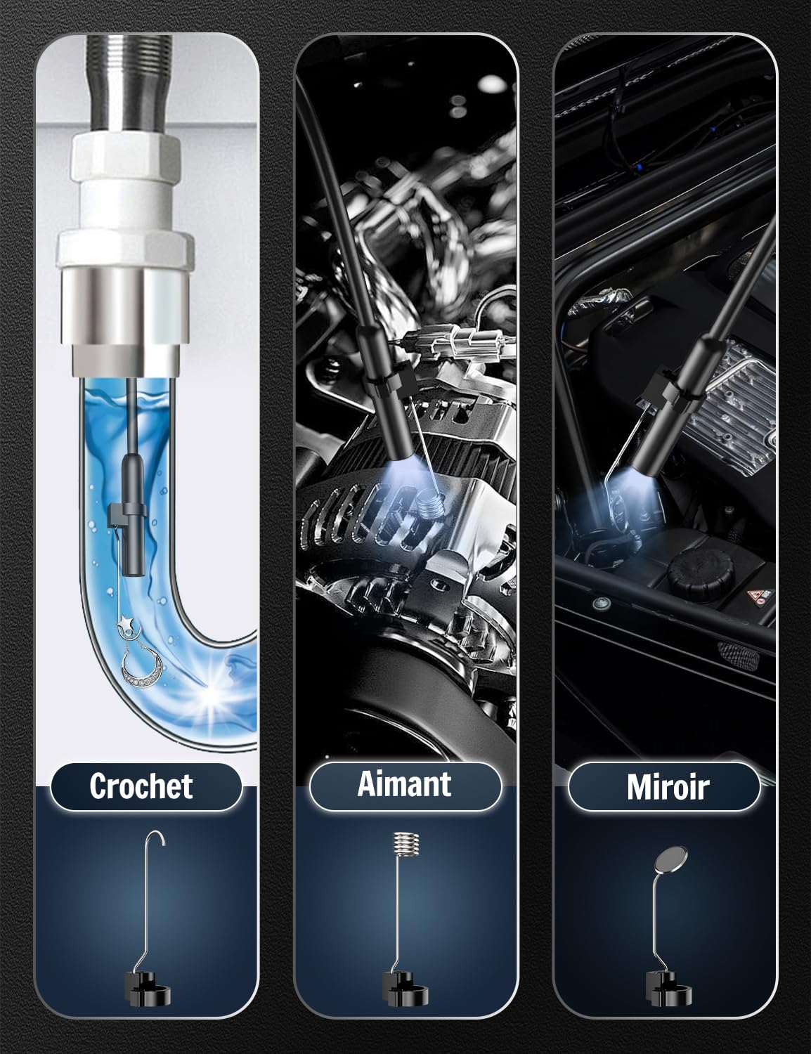 Camera Endoscopique 1920P HD 5M Borescope IP67 | Câble Semi-Rigide IP67 Étanche Compatible Pour Inspection de Canalisation Tuyaux de Vidange et Mécanique